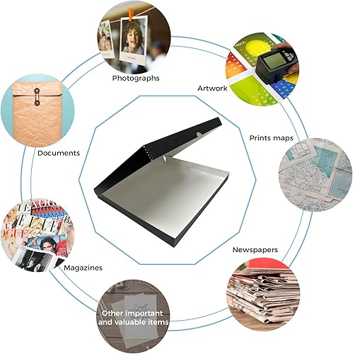 Miniatura 7 de Lineco, Caja de almacenamiento de archivos, sin ácidos, con borde de metal, tapa de concha. 16 x 20 x 1.75 pulgadas. Protege y organiza, almacena