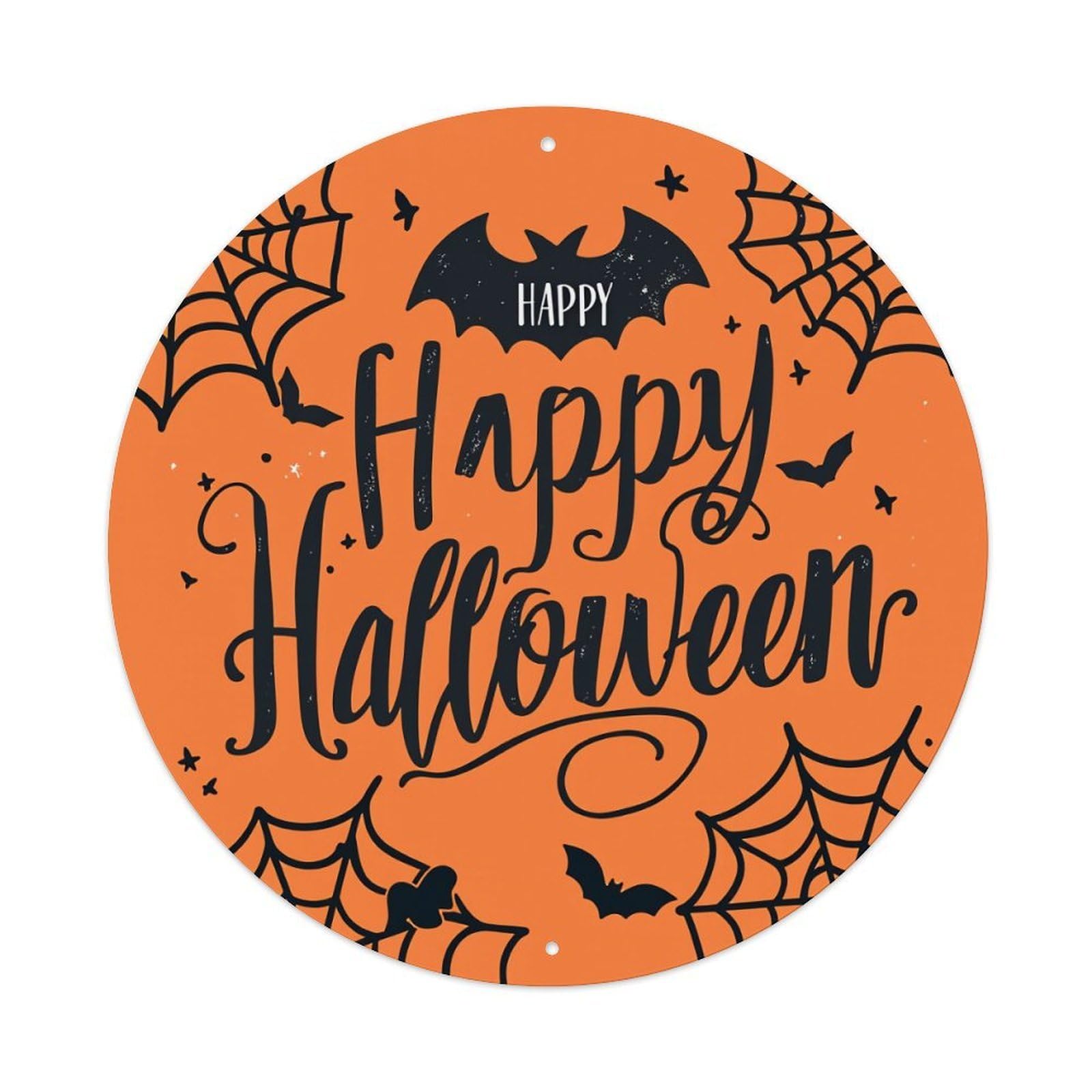 Happy Halloween Bat Spiderweb Stars Round Tin Sign Vintage Metal Poster Retro Bar, Home, Man Cave, Kitchen, Laundry Room Wall Art Decor Gift 8x8In