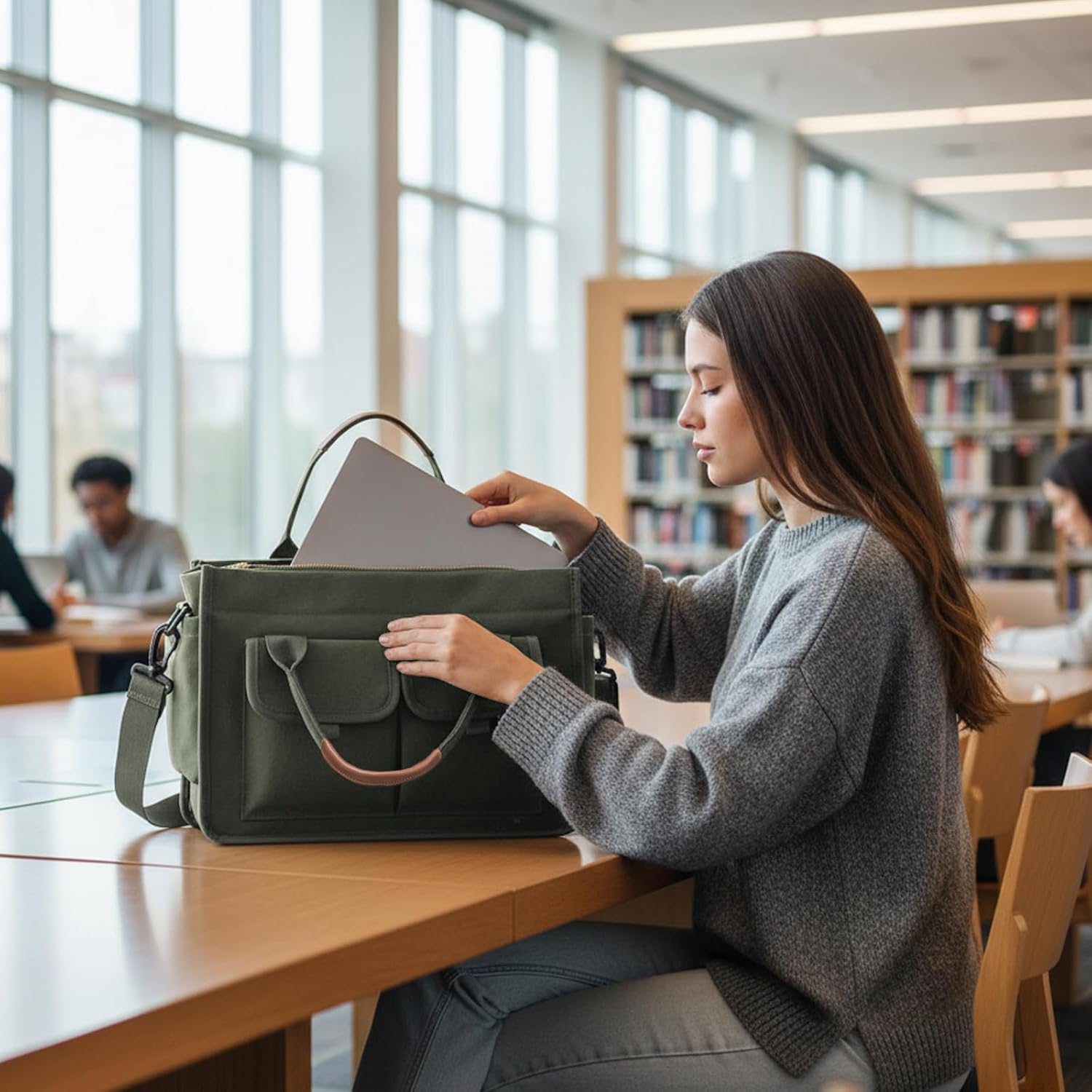 coowoz Canvas Tote Bag for Women Work Tote Bags with Zipper Nurse Crossbody Bags Handbags Shoulder College Teacher Laptop Bag - Image 3