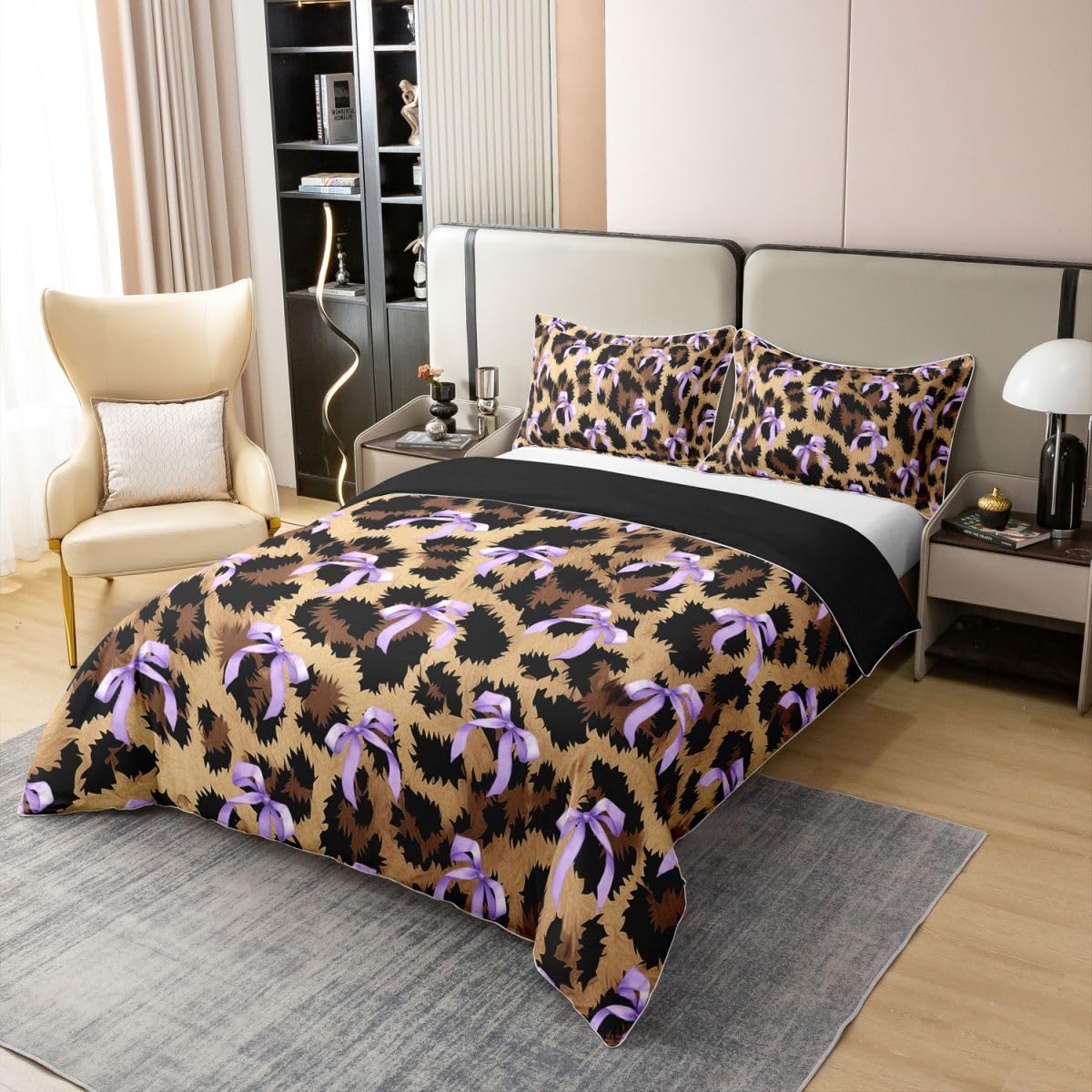 Homewish Bowknot King Size Zestawy Pościeli Leopard Print Coton Poszwa Na Kołdrę Gepard Lampart Poszewka Na Kołdrę Afrykańskie Dzikie Zwierzę Motyw Zestaw Łóżko