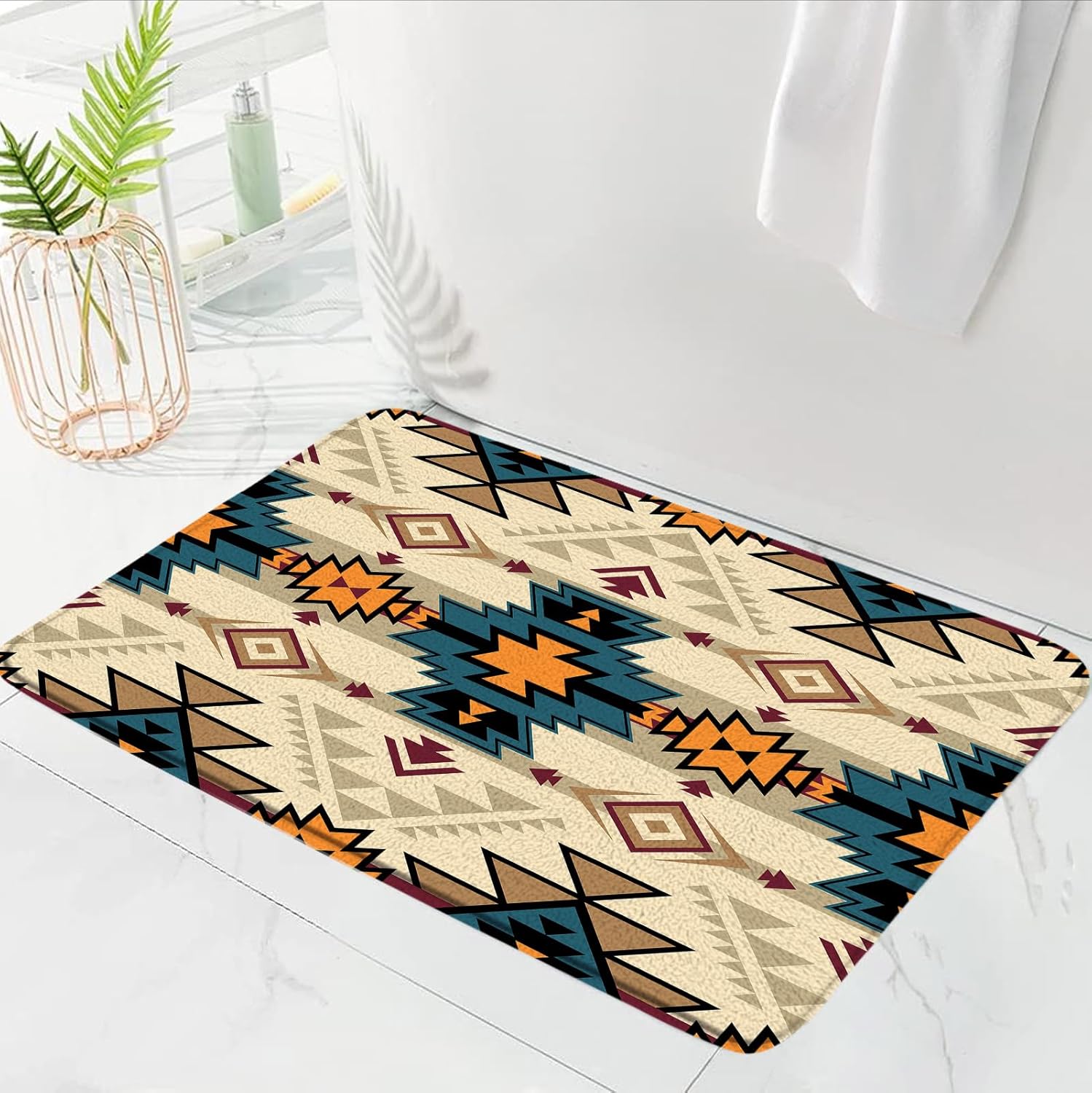 GCTNBJL Western Boho Runner Bath Mat Aztec Tribal Native Vintage Beige Brown Blue Bathroom Kitchen Memory Foam Rug,24x71 Inch