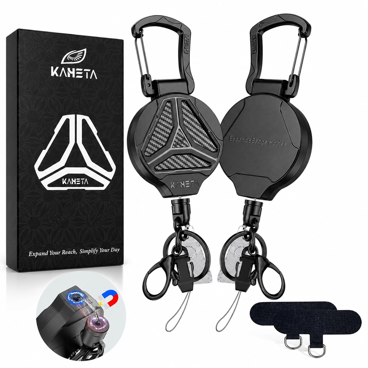 Photo 1 of ***MISSING ASSEMBLY PIECES*** KAHETA Retractable Keychain Heavy Duty Carabiner Badge Holder Clip with Magnetic,Tactical Id Badge Reel with Key Chain 32'' Steel Retractable Cord,Key Ring and Phone Tethers,9.0 oz - 2 Pack