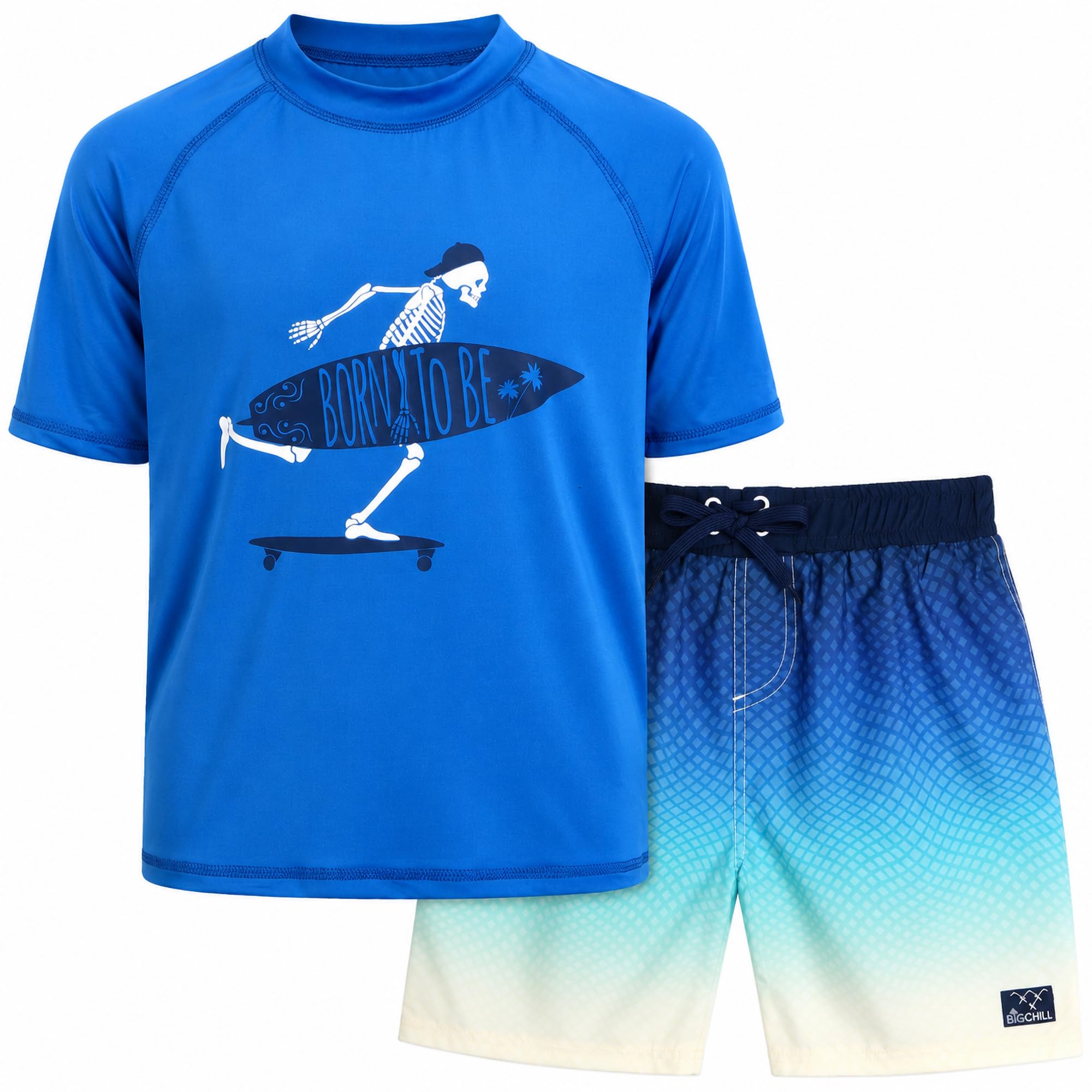 Big Chill Boys 2-Piece UPF 50 Short Sleeve Rash Guard &amp; Swim Trunks