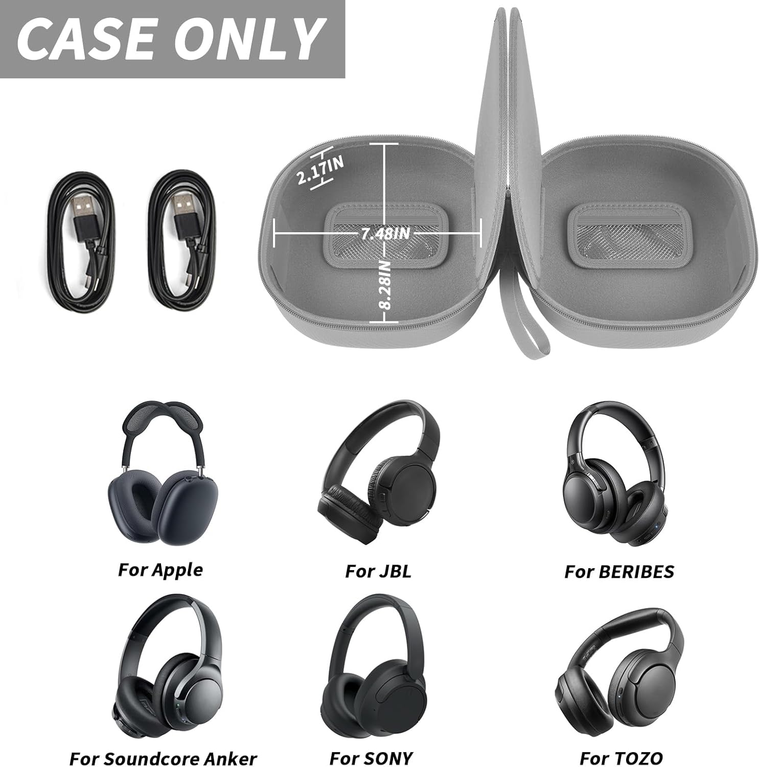 Comecase Universal Hard EVA Shell Headphone Case - Double-Sided Storage for 2 Wireless Headphones, Compatible with Sony WH-1000XM6/WH-CH720N, for JBL Tune 510BT/720BT, for Soundcore Q20/Q30 -Silver - Image 2