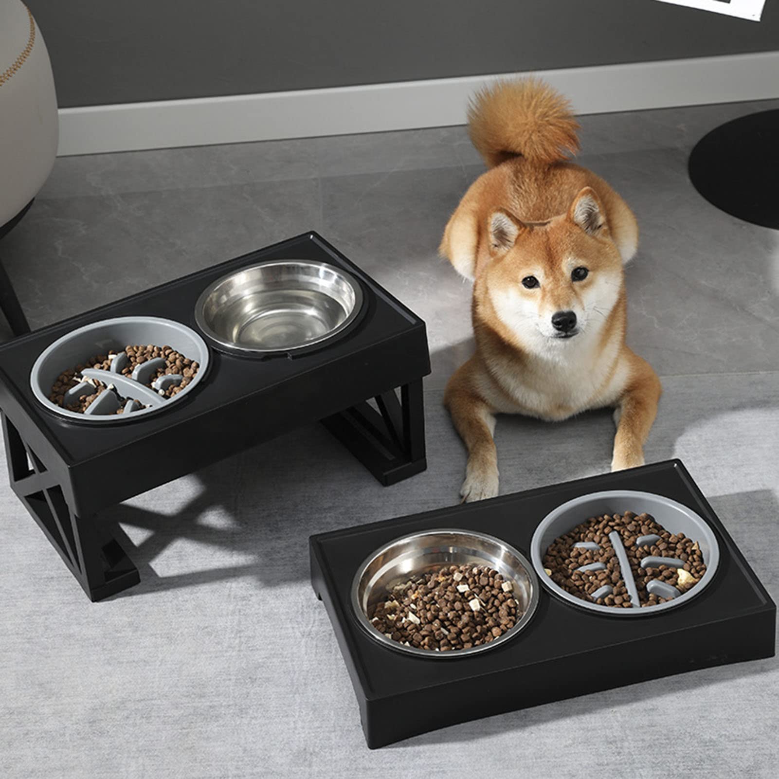 Elevated Dog Feed Bowls Elevated Dog Bowls with Stainless Steel Dish Height Adjustable Prevent Slip Raised Dog Slow Feeder
