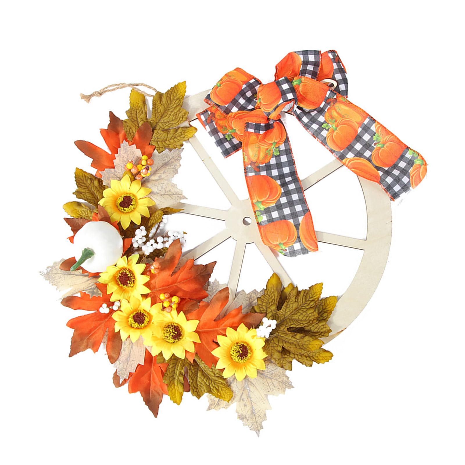 carotoe Artificial Pumpkins Flower Wreath Thanksgiving Wreath Autumn with Wheel for Front Door Window Farmhouses Porch Decorations