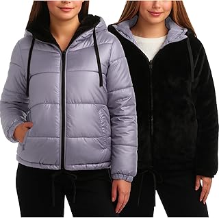 Womens Winter Jacket - Heavyweight Reversible Quilted Parka Puffer Coat Faux Fur Lined Jackets for Women
