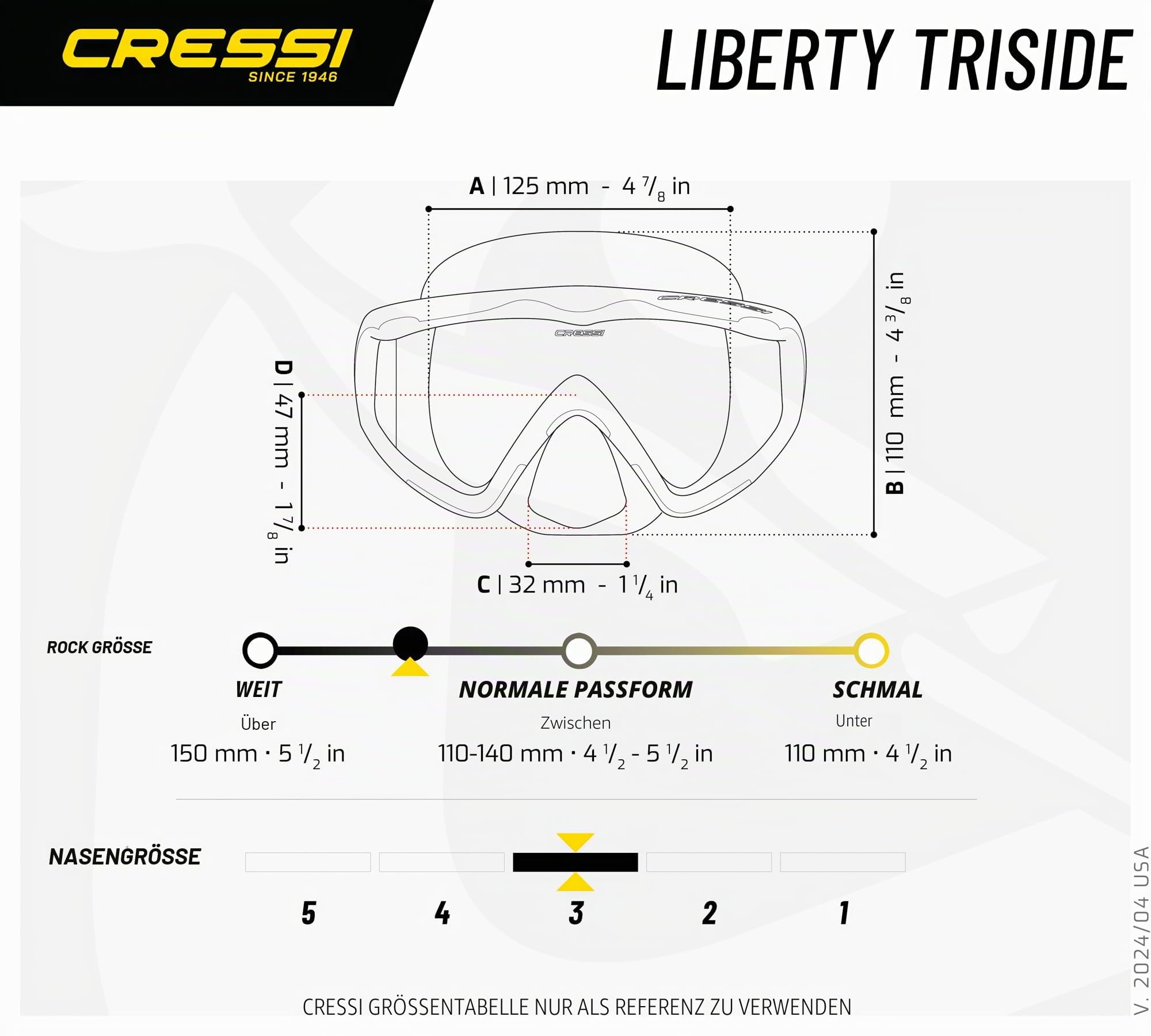 Cressi Liberty - Tauchen, Apnoe und Schnorchelmaske - Erhältlich in der Version mit Zwei/Drei Gläsern