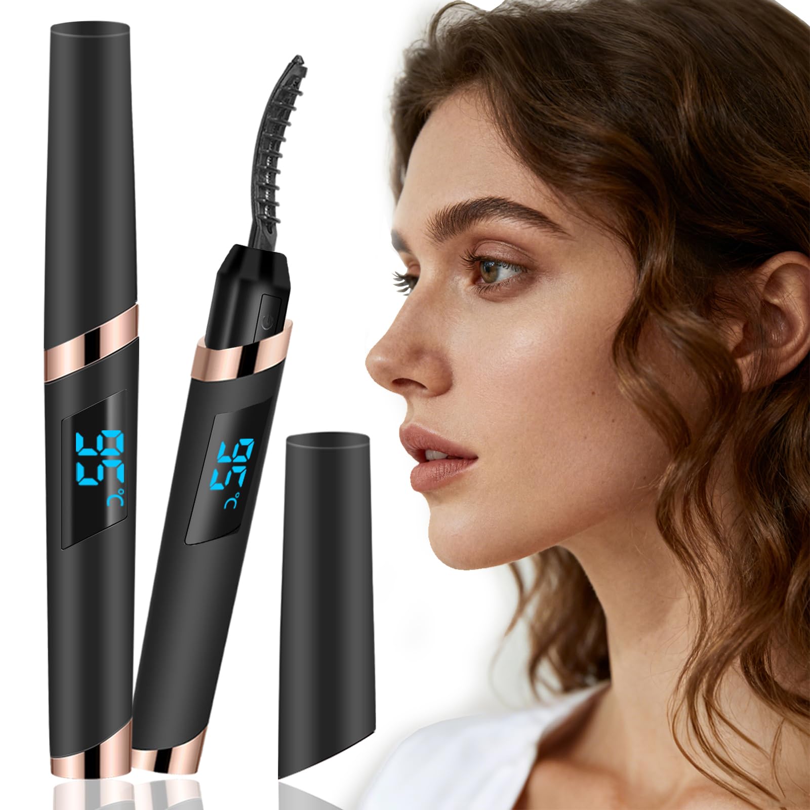 Beheizte Wimpernzange – Wimpernzange, beheizt, 4 Temperaturmodi, wiederaufladbar, elektrischer Wimpernzange, beheizte Wimpernzange für Frauen, Aufwärmen in 8 Sekunden, Anti-Verbrennungs-Design, MBlack