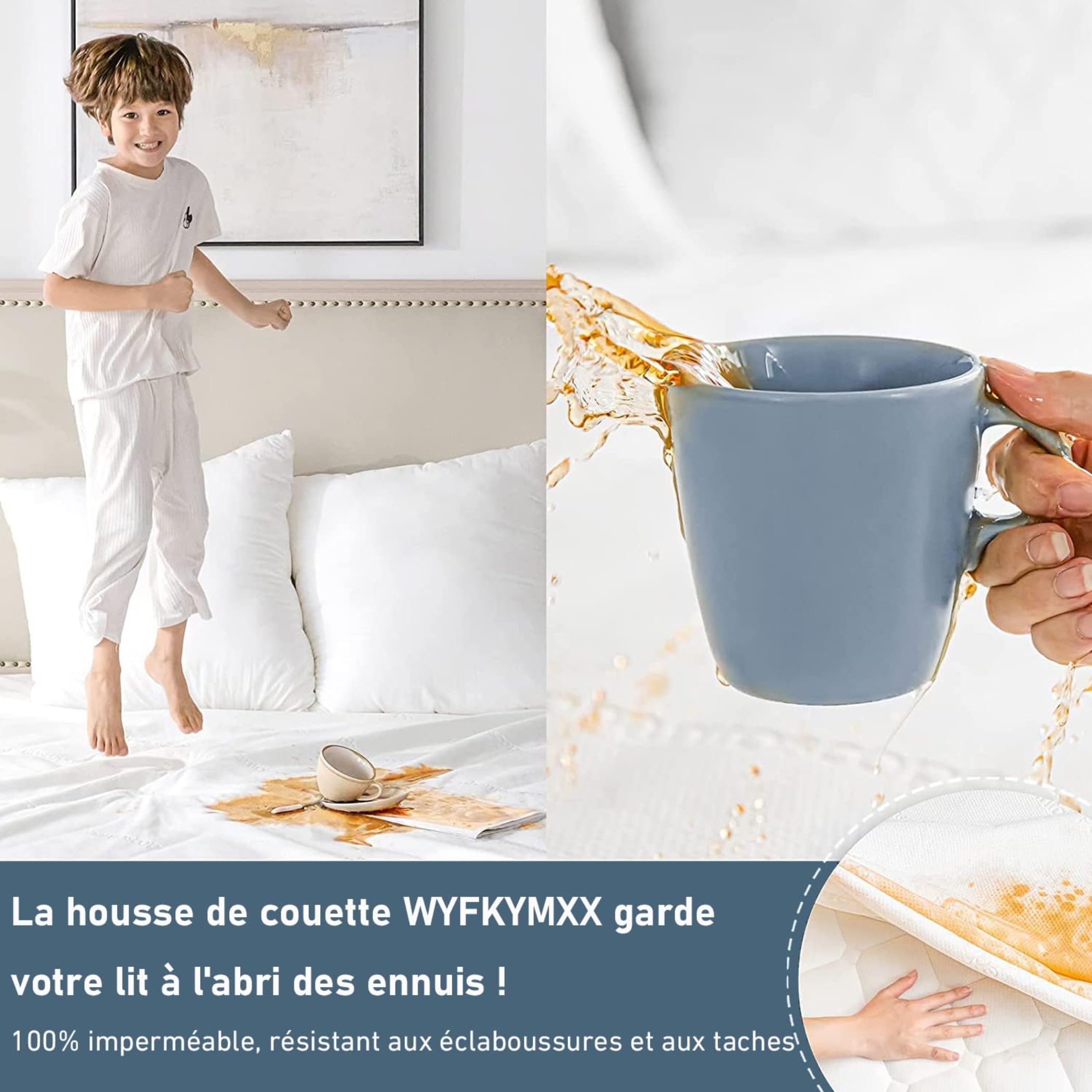 WYFKYMXX Housse de Couette imperméable Doux et Confortable Protège Couette imperméable hypoallergénique étanche Waterproof Duvet Protector (Blanc, 260 x 240 cm)