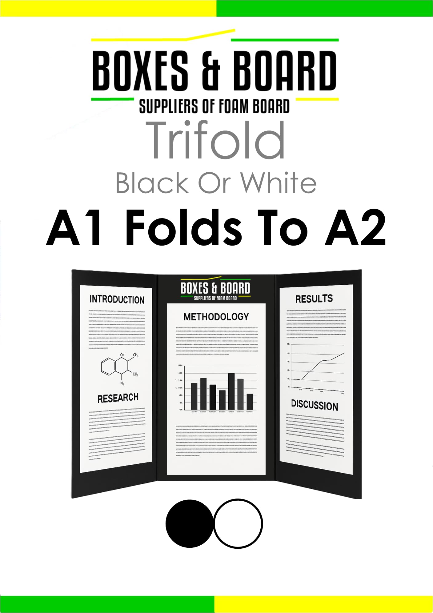 Trifold Foam Board A1-A2 Size – Black or White – (Choose Black or White) – Presentation & Display Board for School, Office & Projects (White+Black)