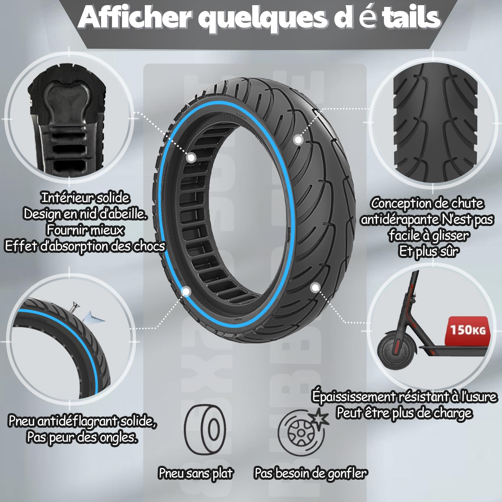 Opony gumowe 8,5 cala, 50/75-6,1, opony bezdętkowe do Gotrax GXL V2/XR/APEX XL Hiboy S2/S2R Xiaomi M365/Pro, odporna na wybuchy wymiana koła 8,5 x 2,0, niebieska linia