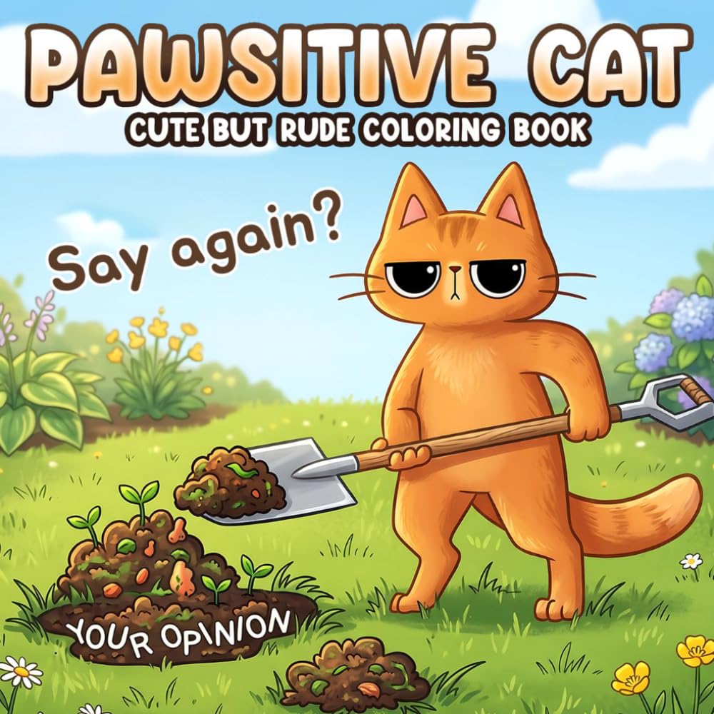 Pawsitive Cat Coloring Book: Bold and Easy Catitude Coloring Pages for Friends, Coworkers, Teens and Adults Featuring Funny Kitty Memes Quotes to Relive Stress in Office & School Life