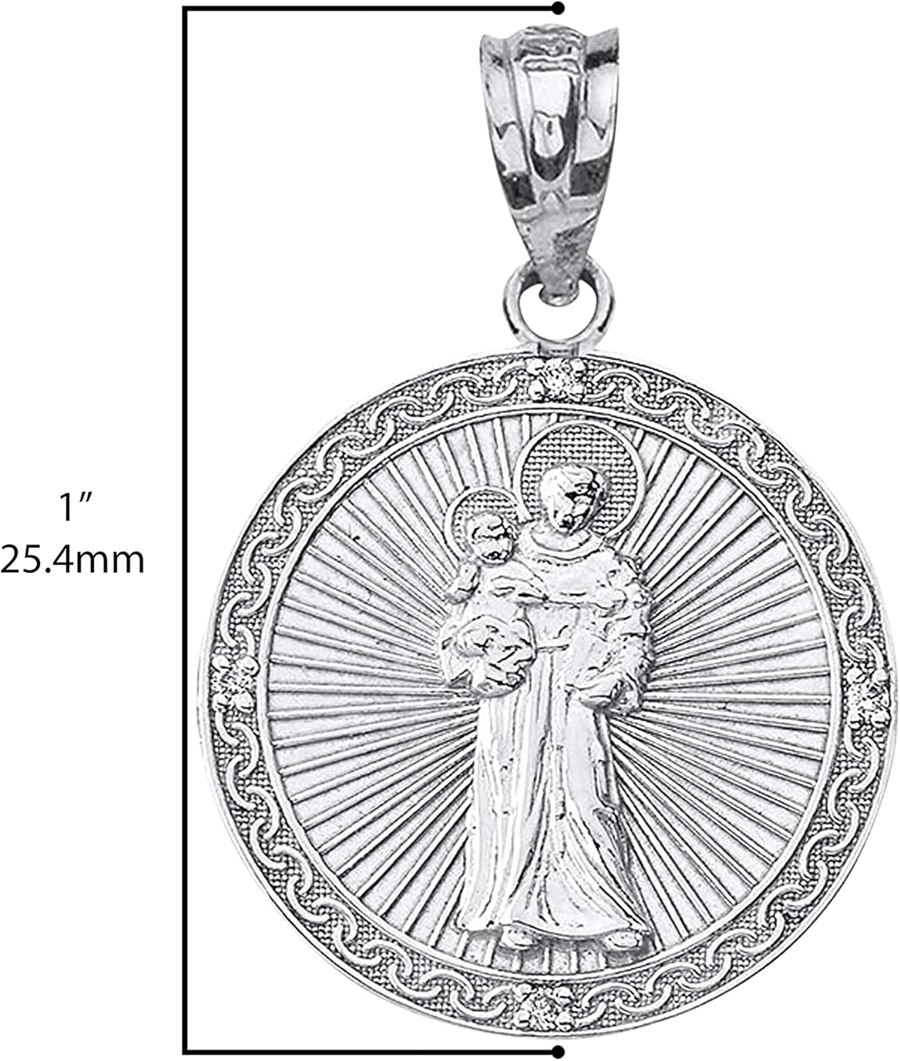 Claddagh Gold .925 Sterling Silver Cubic Zirconia 1” Saint Anthony Pray for Us Round Engravable Pendant Necklace - Choose Pendant Only or Necklace Chain Length - Image 3
