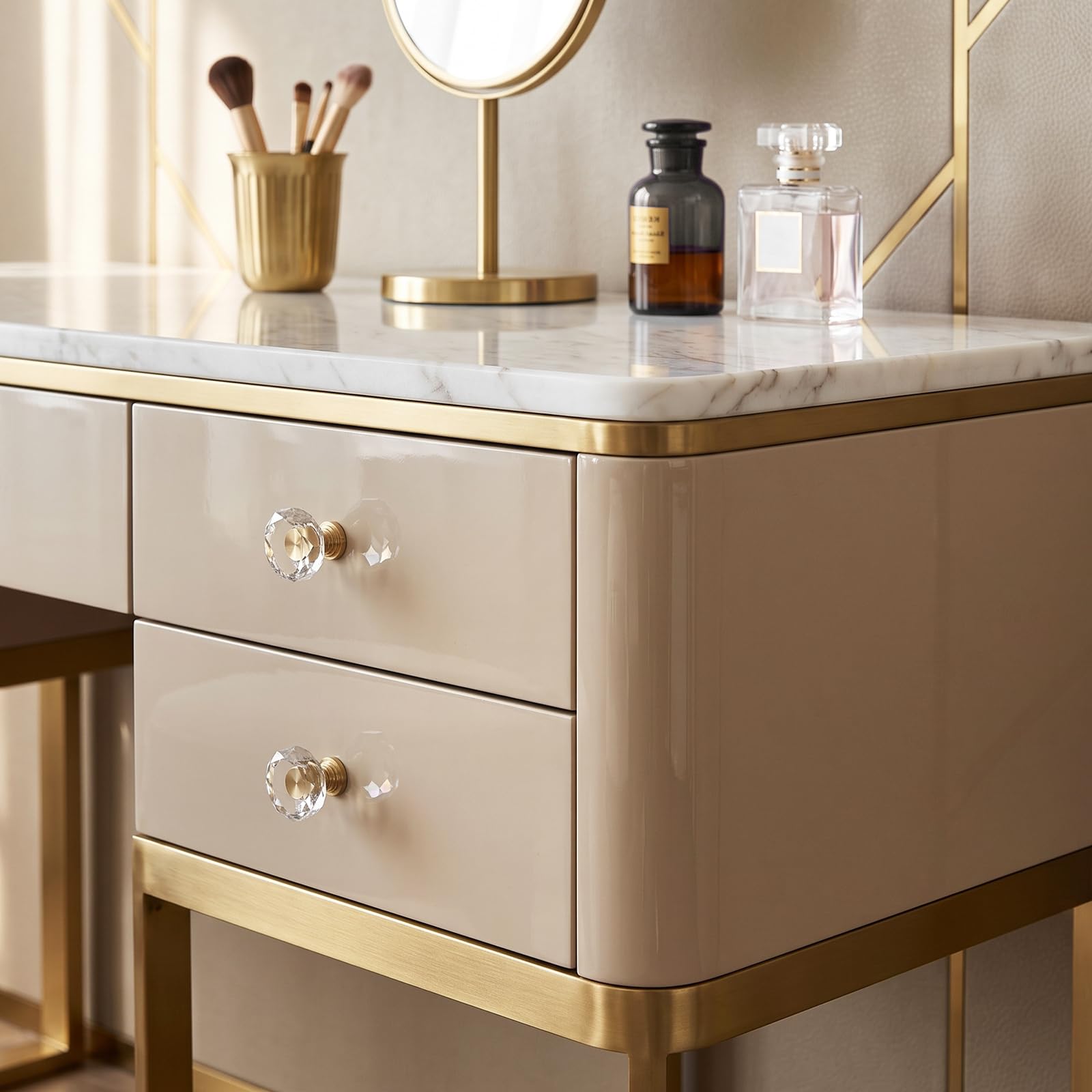 12 Pack 1-1/4 Inch Glass Crystal Cabinet Knobs, Brass Polygon Drawer Pulls — Amazon image 6