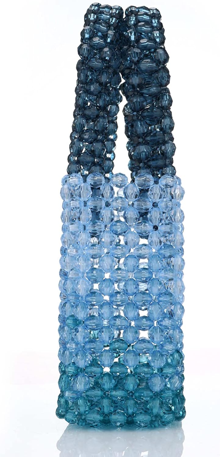 Women Acrylic Purse Mini Beaded Evening Handbags Handmade Gradient Transparent Blue Beads Tote Bags for Wedding,Beach,Party - Image 5