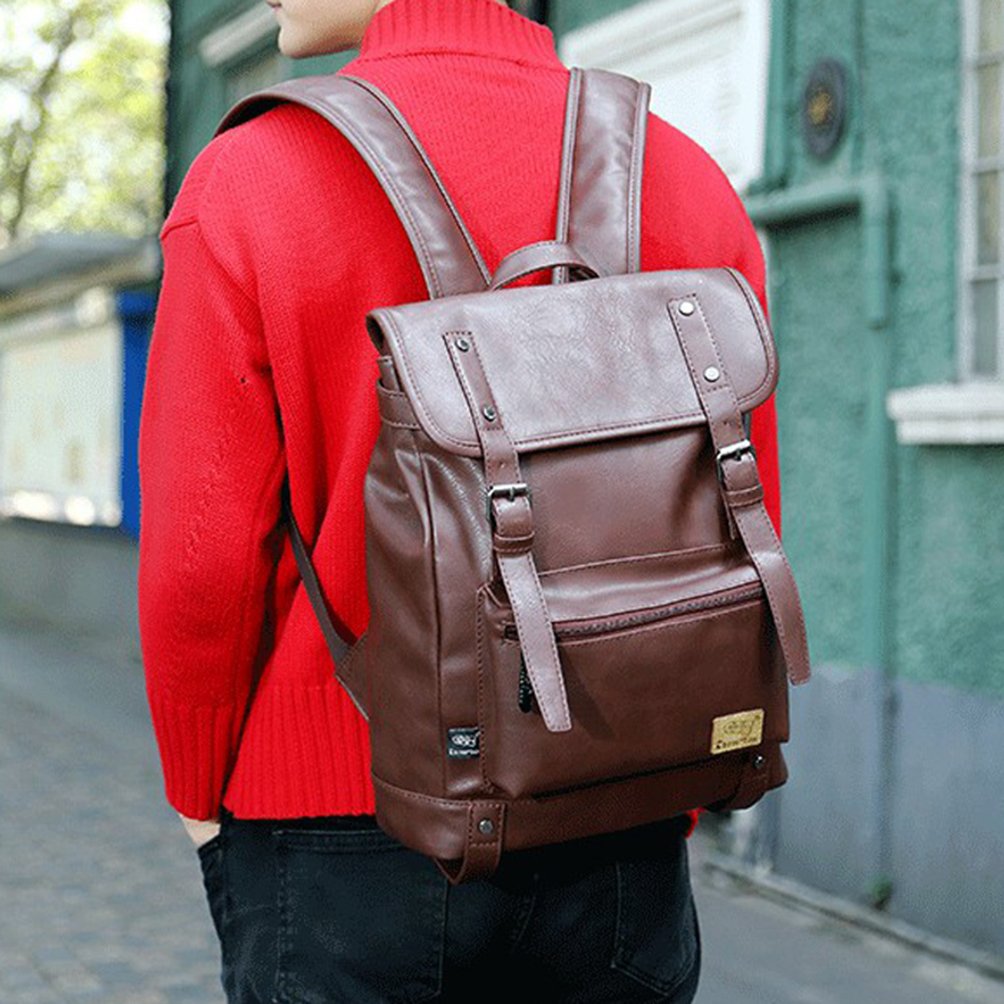 Retrò Vintage Zaini in Pelle PU Esterni Viaggi Zaino Scuola Borsa a Tracolla fit iPad e 14" Laptop Backpack per Uomo e Donna (Caffè)