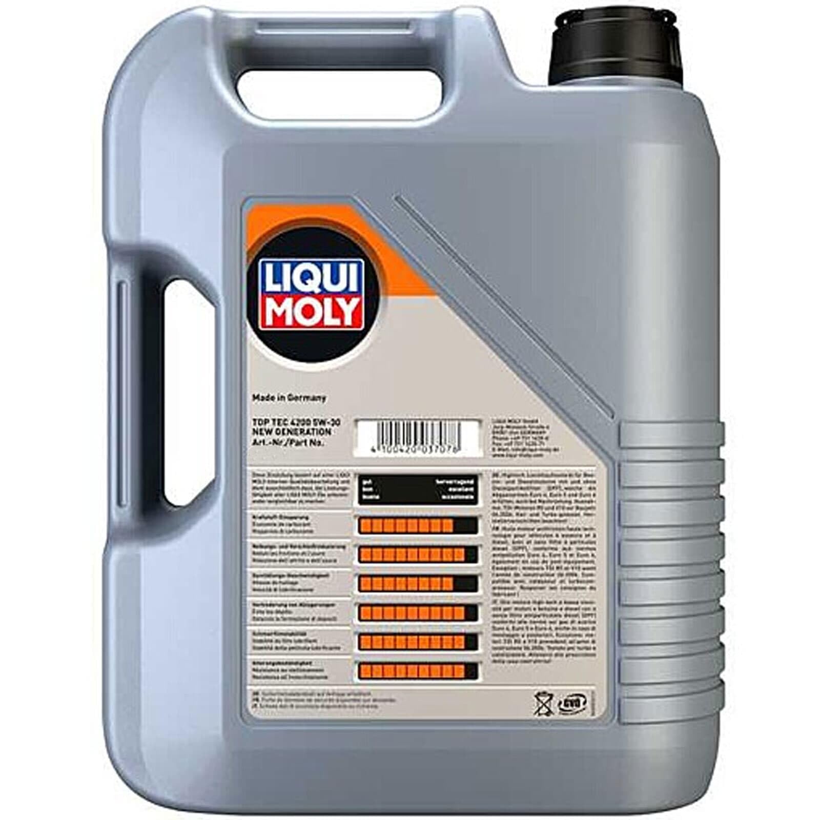 LIQUI MOLY Aceite de motor 5W-30 Top Tec ACEA C3 ACEA C2 API SP 4200 4L Compatible con VW Polo V Hatchback 6R1, 6C1 up! Hatchback 121, 122, BL1, BL2, BL3, 123 Golf 7 Hatchback 5G1, BQ1, BE1, BE2