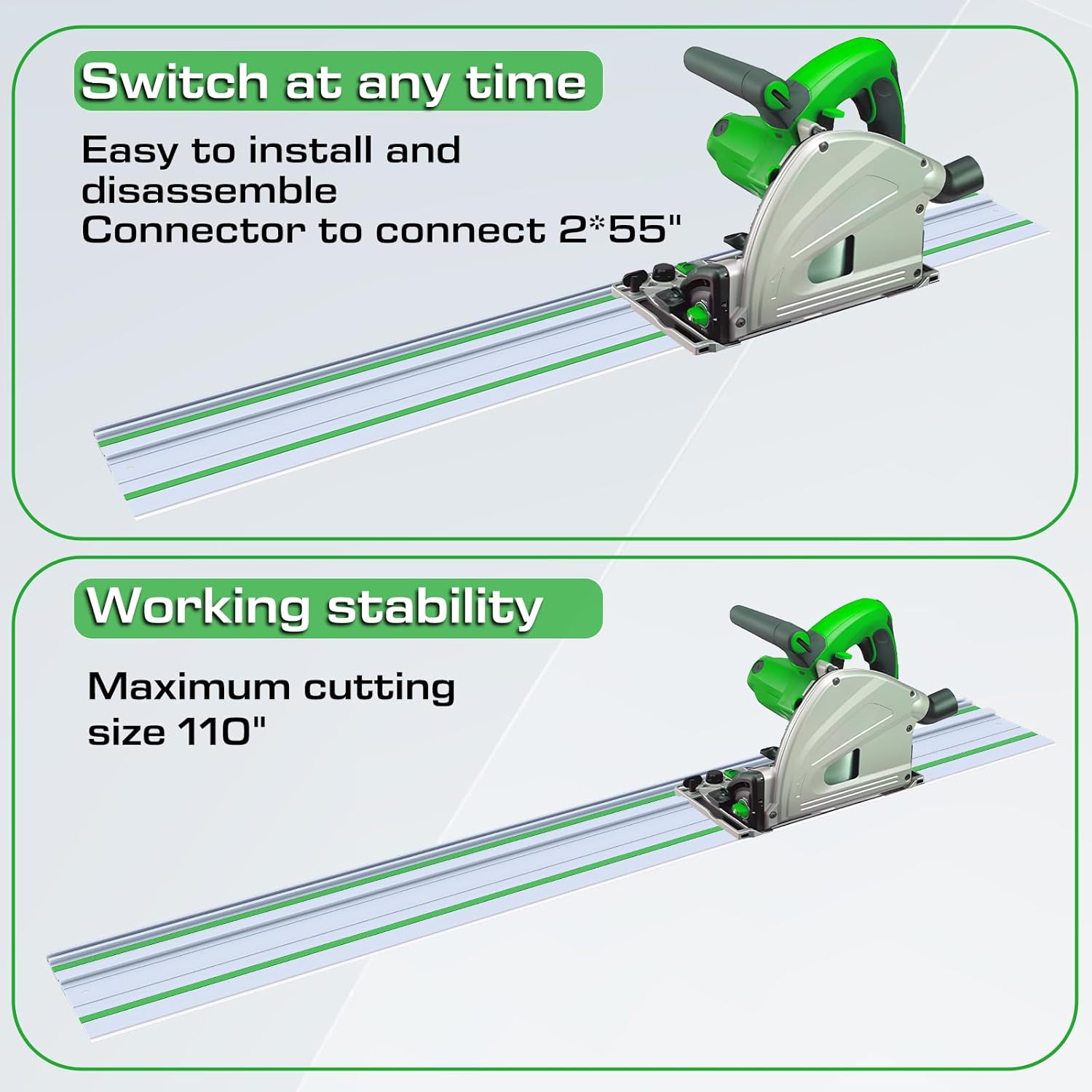 110" Track Saw Guide Rail Set Compatible with TS55/TS75 and FS1400/2.Durable Aluminum 110“ Track Guide Rail Include 2 Pcs 55” Guide Rails
