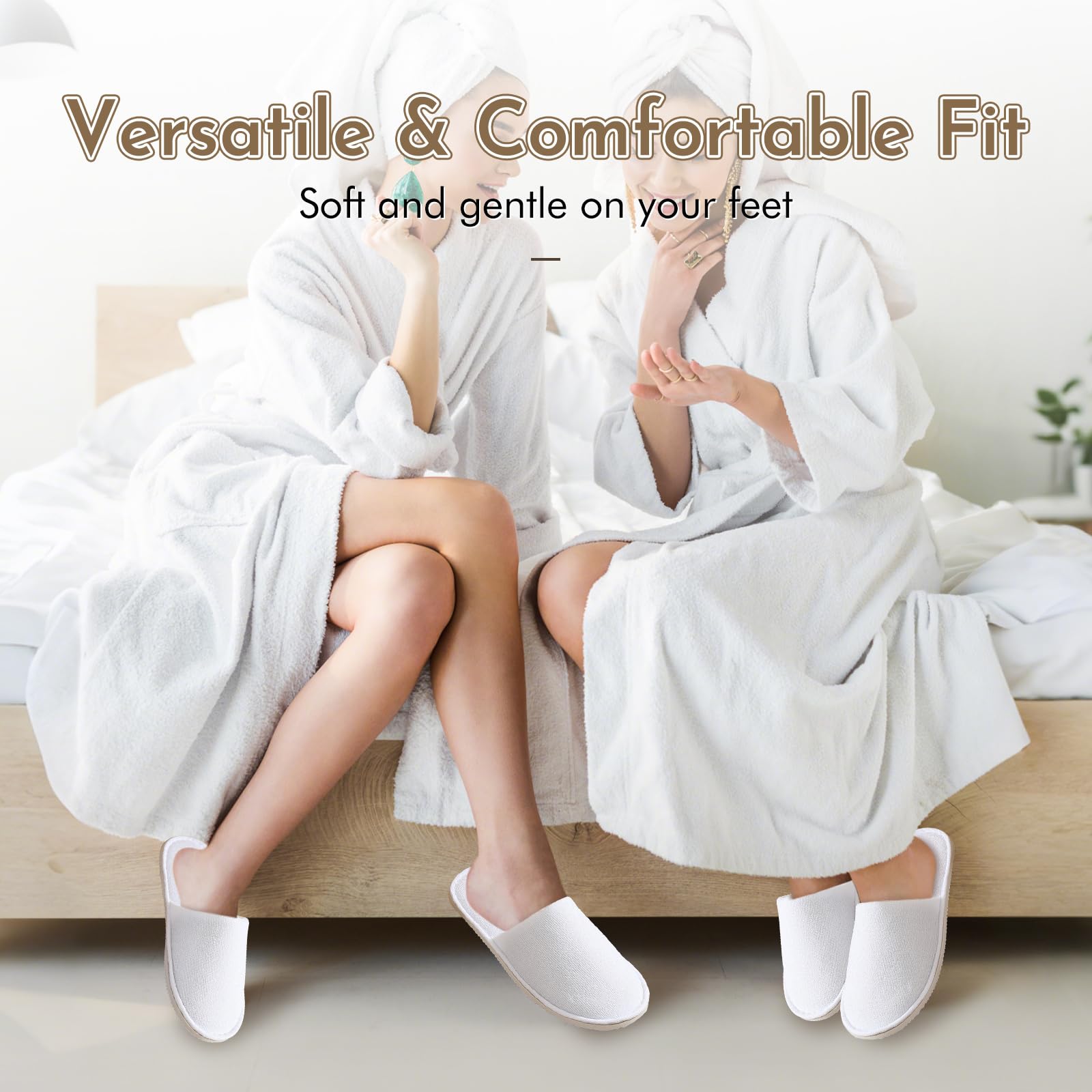 10 Paar Hotel Slippers Weiß Damen Herren, Rutschfeste Einweg Hausschuhe, Einweg Slipper, Gästehausschuhe, geschlossene Zehen, Unisex Frottierslipper Pantoffeln für Hotel Spa und Gäste