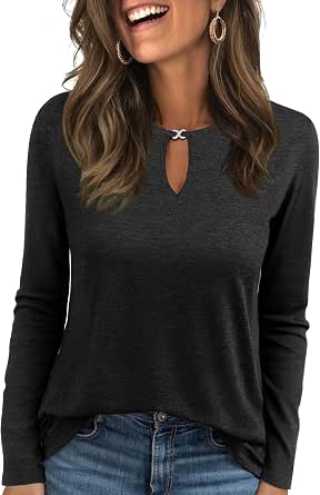 OFEEFAN Women's Long Sleeve Tunic Top – Casual Fall Shirt, Polyester Rayon Blend, Black, Large - View #6