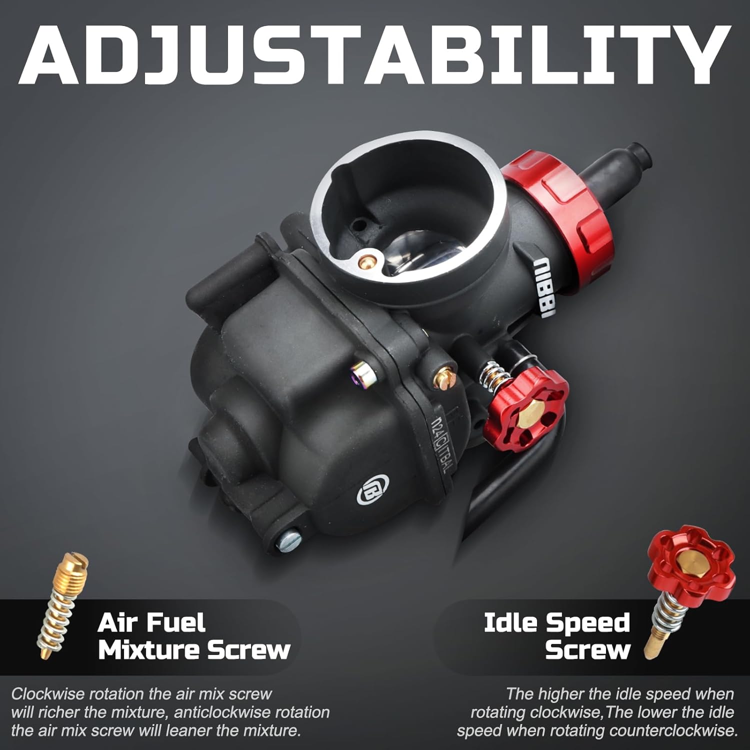 NIBBI Carburetor PE24,24mm Carburetor fit 150cc Motorcycle Engine with Carb Jets - For Dirt Pit Bike Mini Bike Motocross GY6