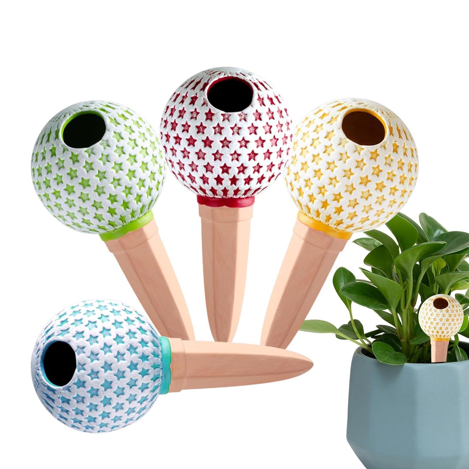 Terracotta Watering Spikes - Automatic Sprinklers For Plants, Water Spikes For Plants | 4 Potted Watering Bulbs For Red Soil Plants With Drip, Watering Stakes Tool