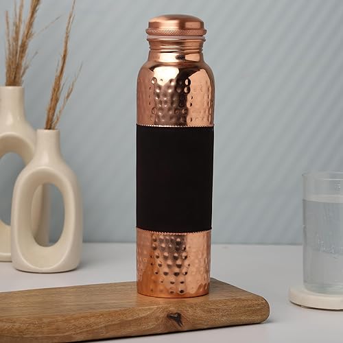 Miniatura 6 de Botella de agua de cobre puro para beneficios de salud ayurvédica, 33.8 fl oz (33.81 fl oz) (patrón de color)