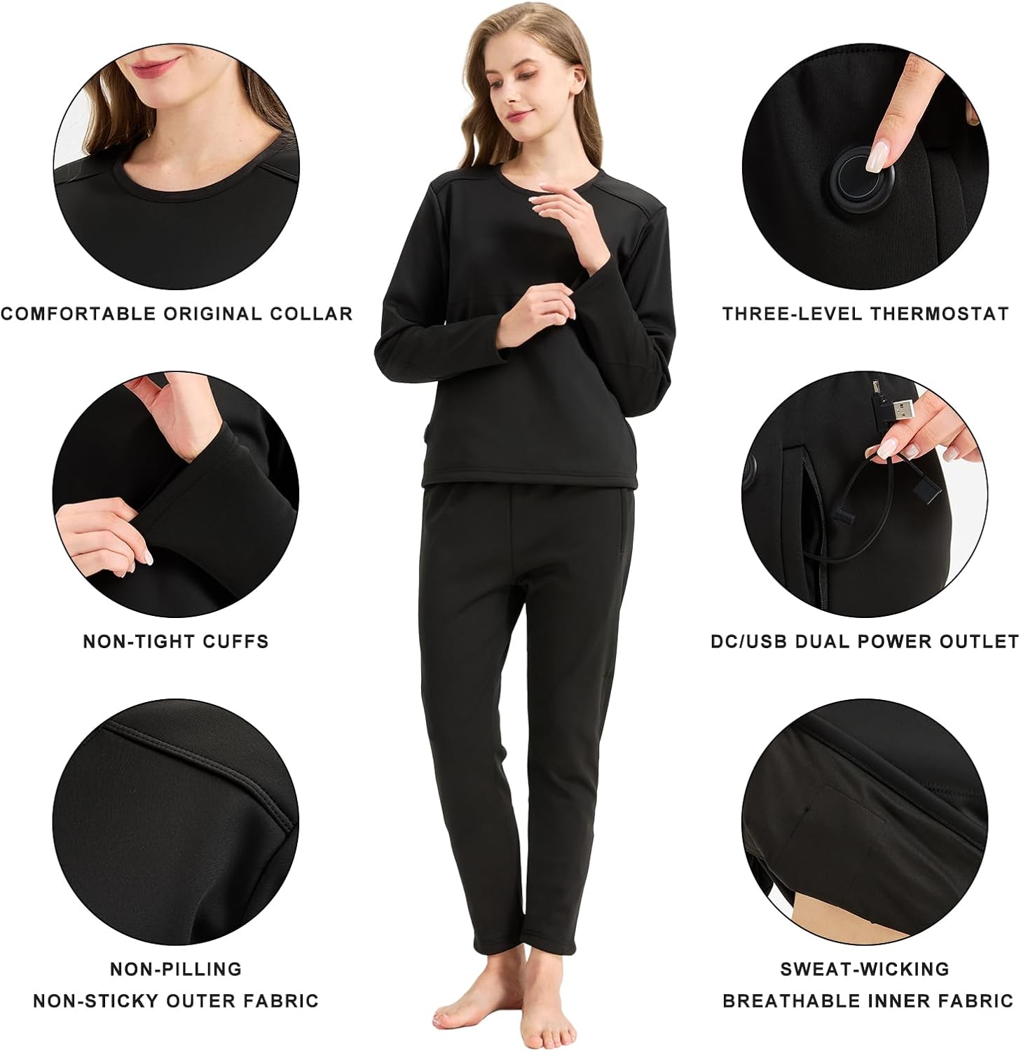 Women Heated Thermals Underwear Set, 42 Heating Zones Pants and Top with 2X 16000mAh Quickly-Charging Batteries - Image 3