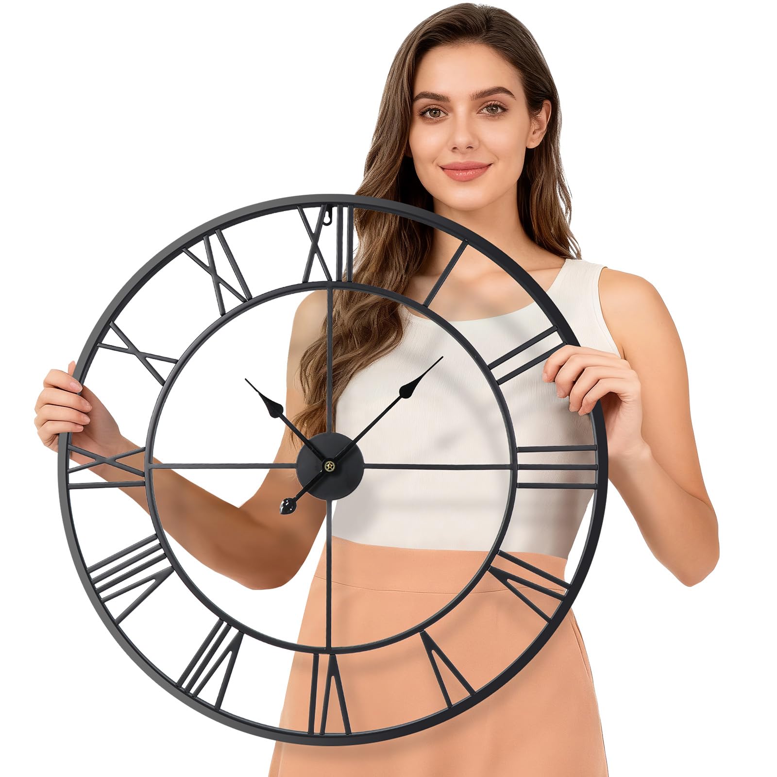 Tatub Orologio da parete grande da 81 cm per decorazione soggiorno, numeri romani, moderno, rotondo, decorativo, in metallo, grande orologio da parete per camera da letto e cucina, silenzioso, senza