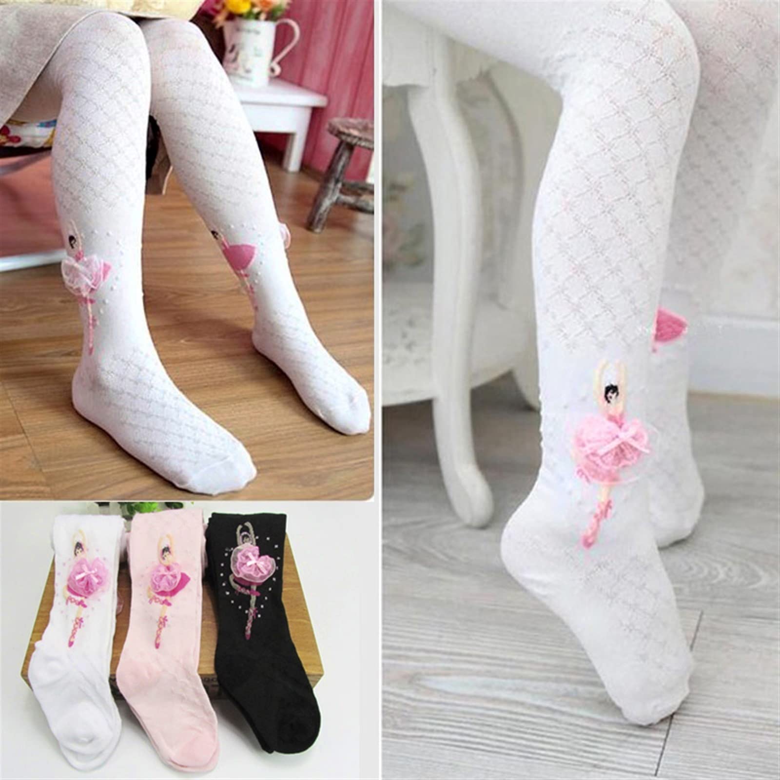 Lot de 2 collants en fin tricot - Rose/rayures arc-en-ciel - Kids | H&M CA