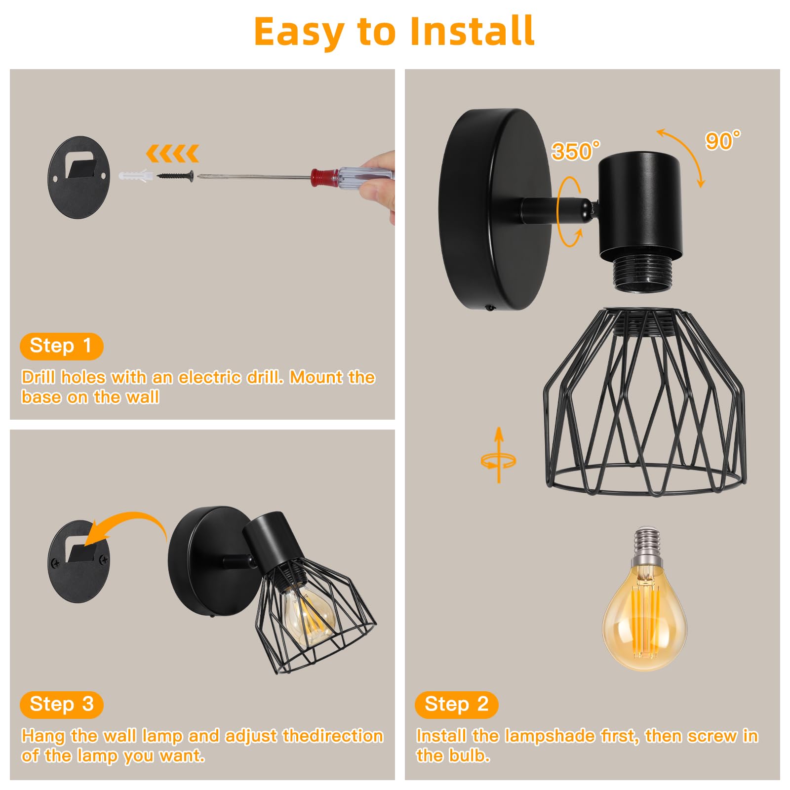 Aplique de Pared Interior a Pilas, Lampara de Pared LED Sin Cables, Apliques Dormitorio con Luz Regulable Bombilla con 3 Temperaturas de Color, Mando para Salón, Pasillo-2 Piezas