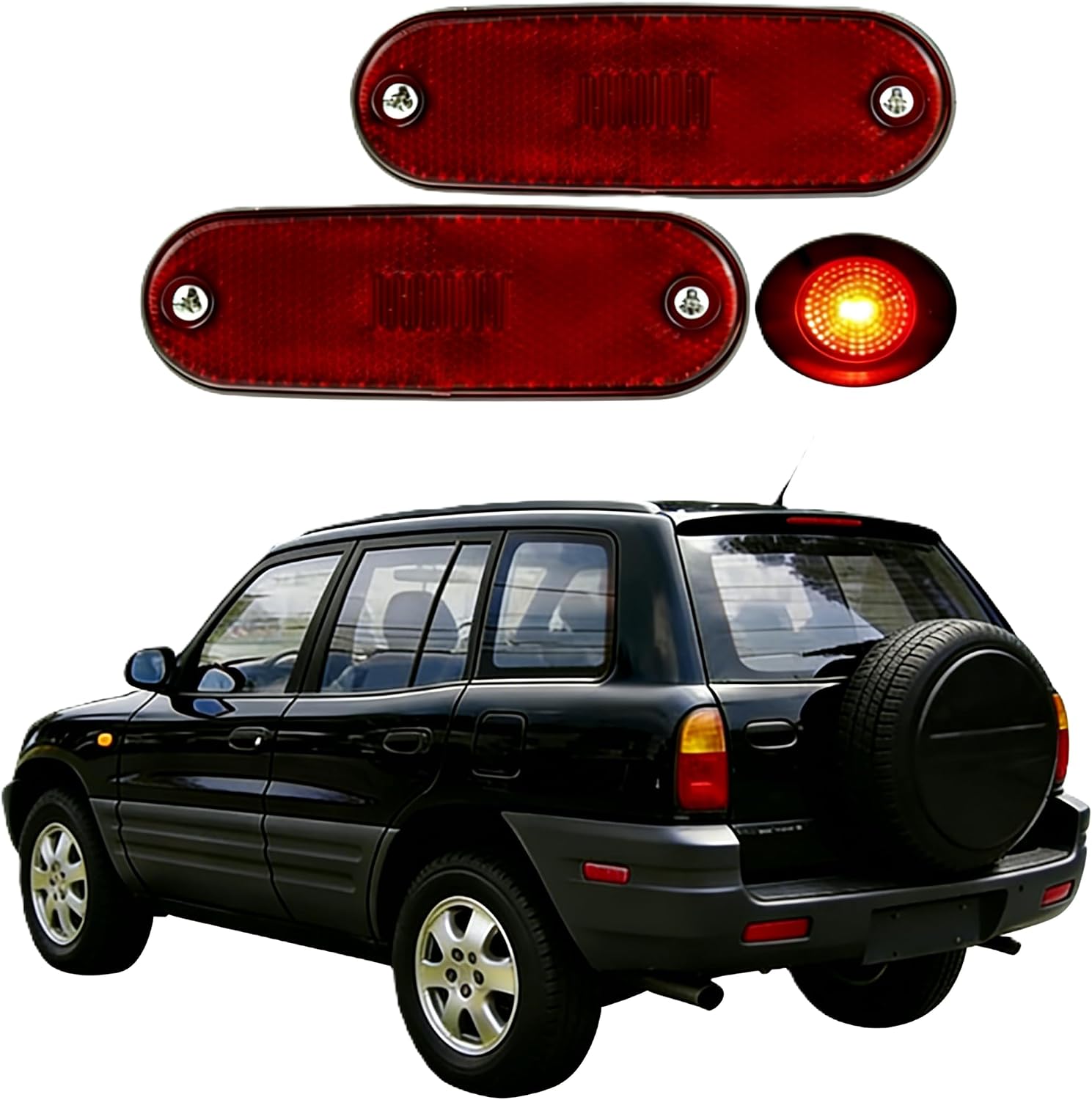 2PCS LED Rear Side Marker Light for 1996 1997 1998 1999 2000 Toyota RAV4 Red Lens Bumper Reflector Corner Turn Signal Lamp Replace OEM 8175042010 8176042010