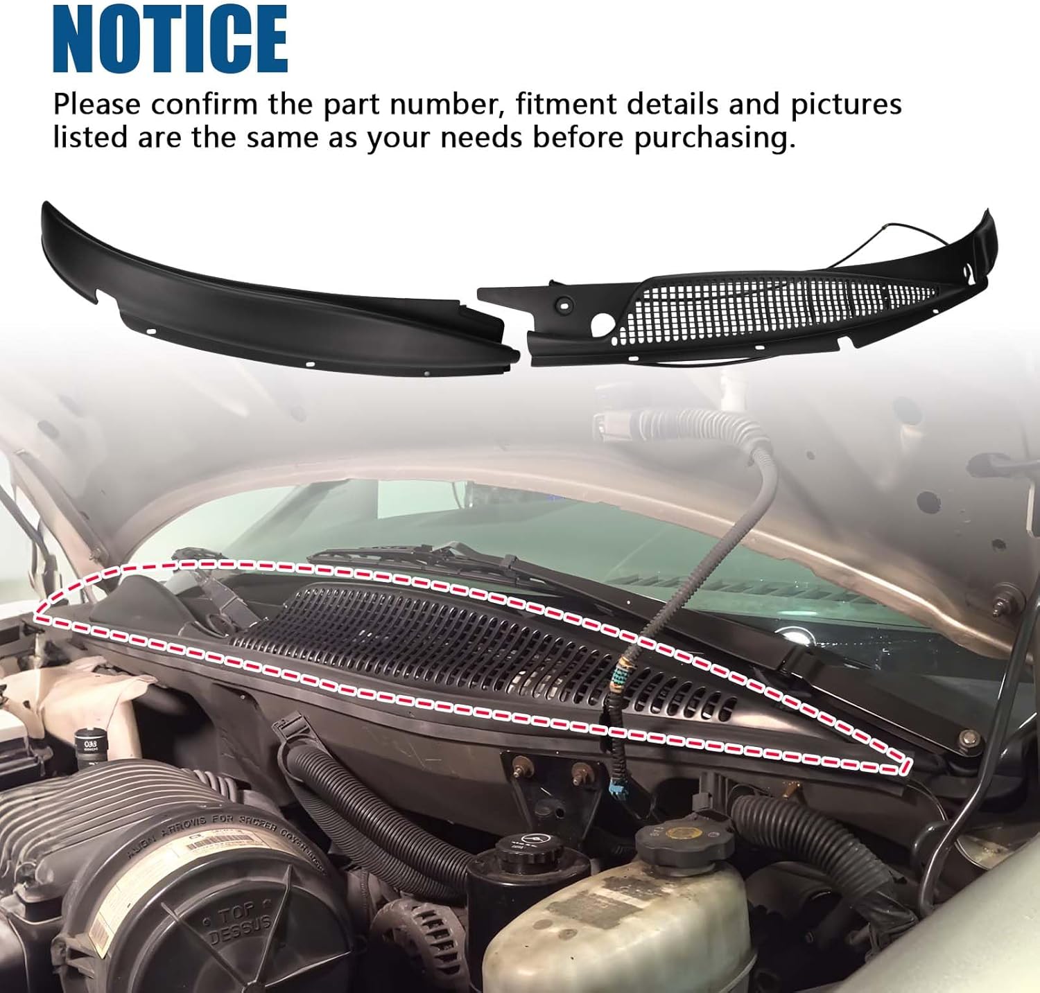 Windshield Wiper Cowl Panel Grille Compatible with 1996-2017 Chevy Express and GMC Savana 1500 2500 3500 Van Front Window Cover Insert Panel Driver & Passenger Side Replaces 25826330, 25826329