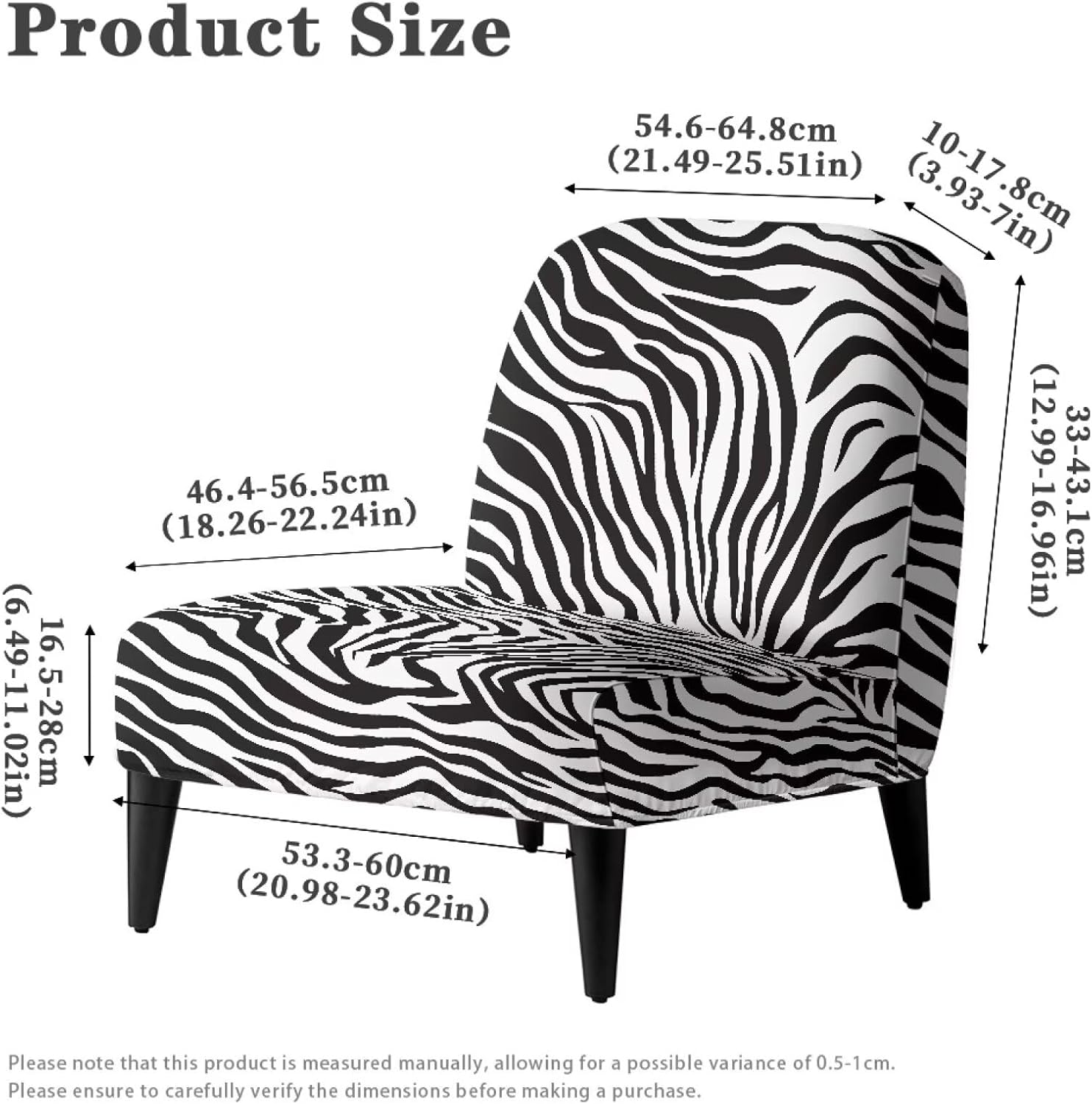 Zebra Stripe Print Accent Chair Without Arms, Non-Slip Wingback Chair Sofa Slipcover and Removable Furniture Protector Covers, Washable Armless Accent Chair Cover for Chairs