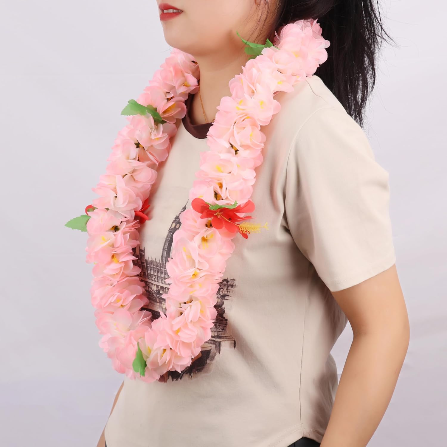 1PCS Luxury Necklaces Hawaiian Leis Tropical Flower Lei Graduation Hawaiian Lei Summer Beach Garland Thick Hawaii Luau Party Favors Decor Holiday Wedding Birthday Party Supplies (12,Hawaiian Leis) image 3