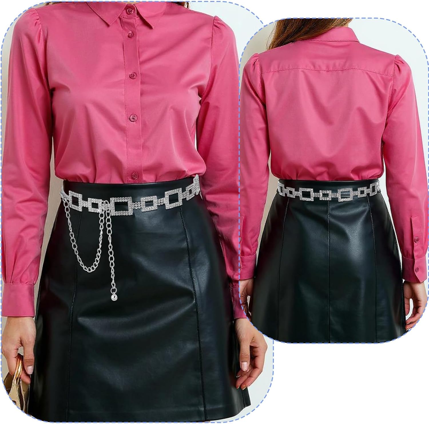 Sparkly Rhinestone Dress Belt, Silver Crystal Chain Belt, Fashion Waist Accessories for Women, Adjustable Bling Belts for Wedding Party - Image 5