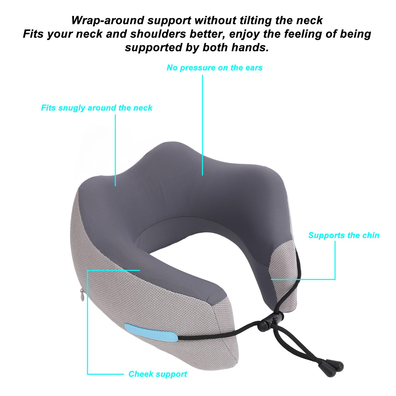 Demeras Oreiller Cervical en Forme de U en Mousse à Mémoire de Forme pour Un Soutien de Voyage Confortable en Avion et en Voiture – Réglable et Lavable – Design Léger (Gris Minuit)