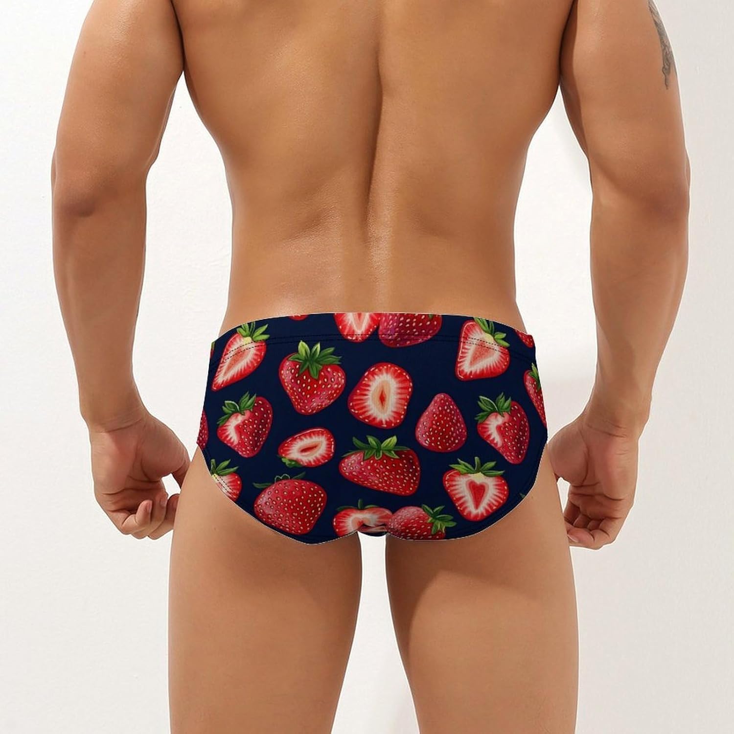 Strawberry Men's Swimsuit Brief Sexy Bikini Briefs Retro Printed Swimwear Quick Dry Swimming Trunks 3X-Large