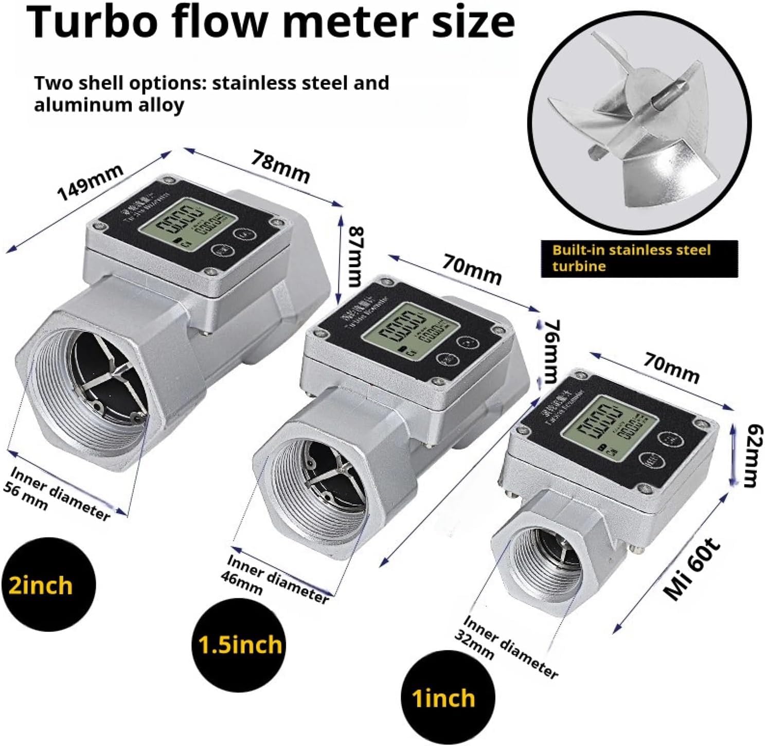Medidor De Flujo Ultrasónico,Turbina Digital Acero Inoxidable De 1 1,5 2 Pulgadas,Urea Agua Electrónico Con Pantalla LCD Y Totalizador.(3 Inch Al Alloy)