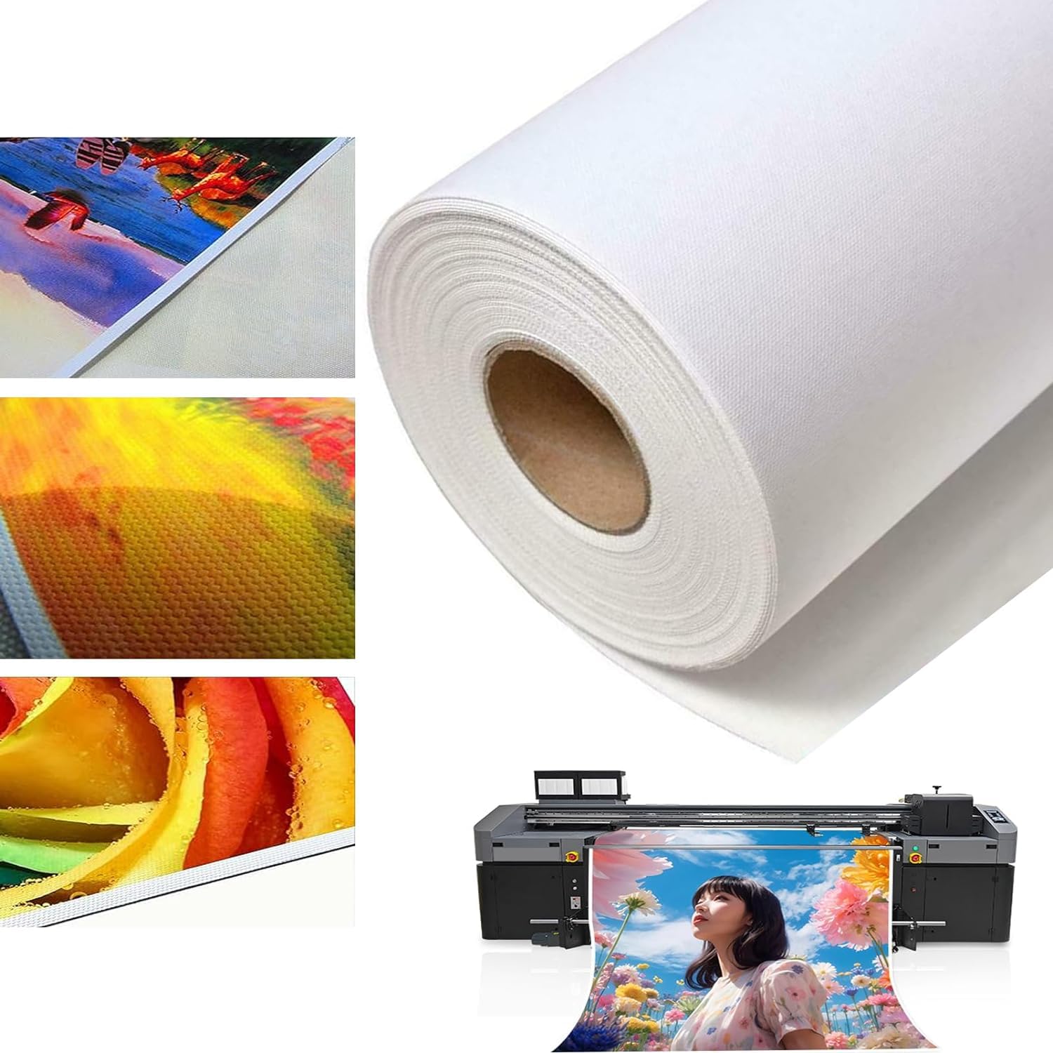 Lienzo sobre rollo de 0,91 m x 30 m para pintar, 260 g/m² de grosor, 2 capas de color blanco, imprimado en inyección de tinta, rollos de lienzo para impresión de gran formato, impermeable, 100%