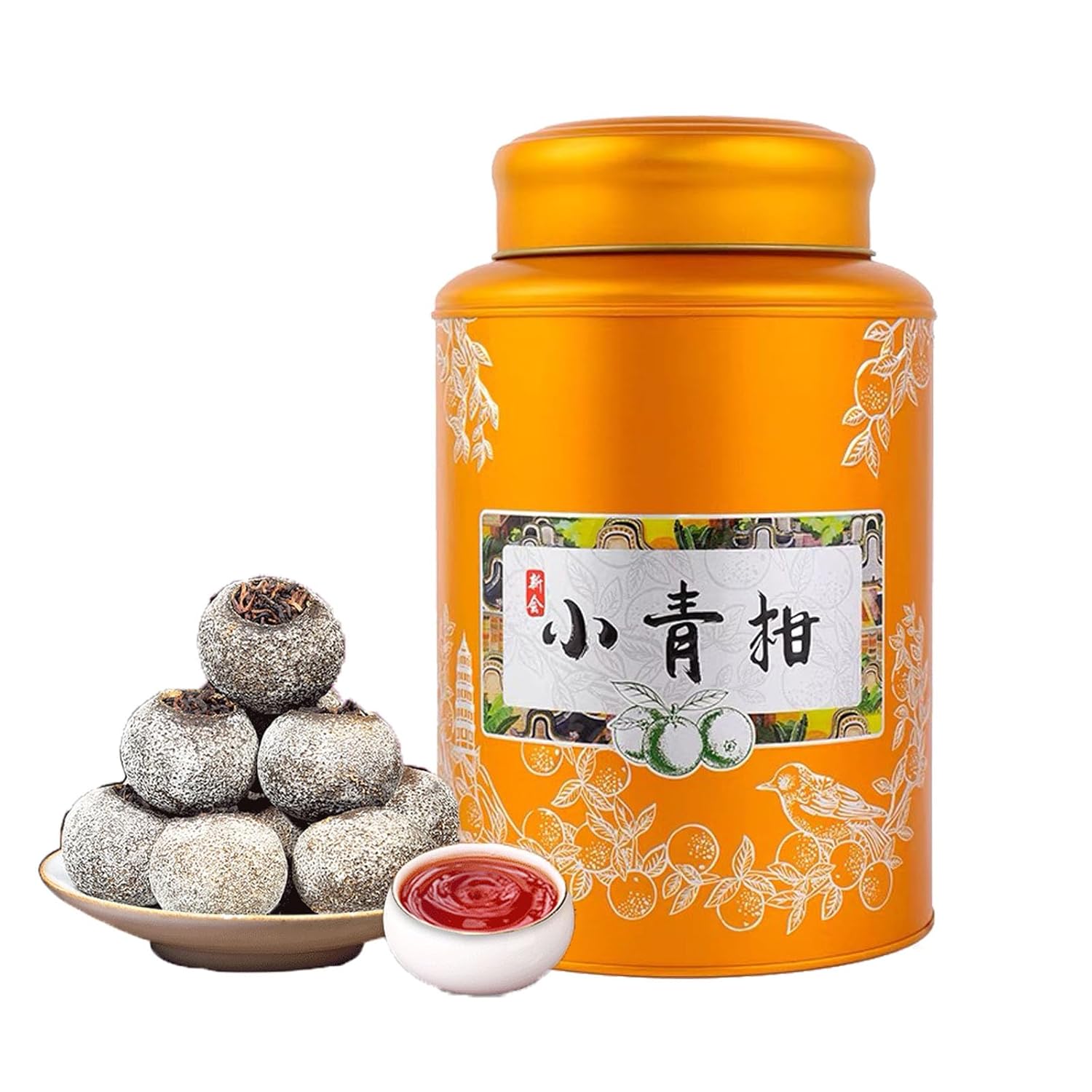 Puerh Tangerine Peel Pu-erh Tea 17.64oz(500g) Xiao Qing Gan Puerh Tea Xinhui ChenPi Pu'er Citrus Green Orange Peel 陈年-小青柑普洱茶
