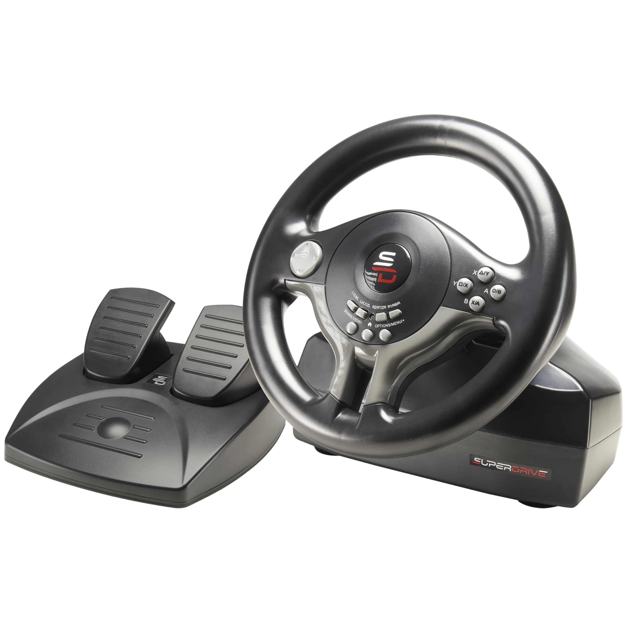 Subsonic - Volant Superdrive SV250 - Volant de Course Switch 2, Switch, PS4, Xbox Series X/​S, Xbox One et PC. Diamètre 22 cm - Rotation à 180°, LIvré avec Pédales et Palettes au Volant - Noir