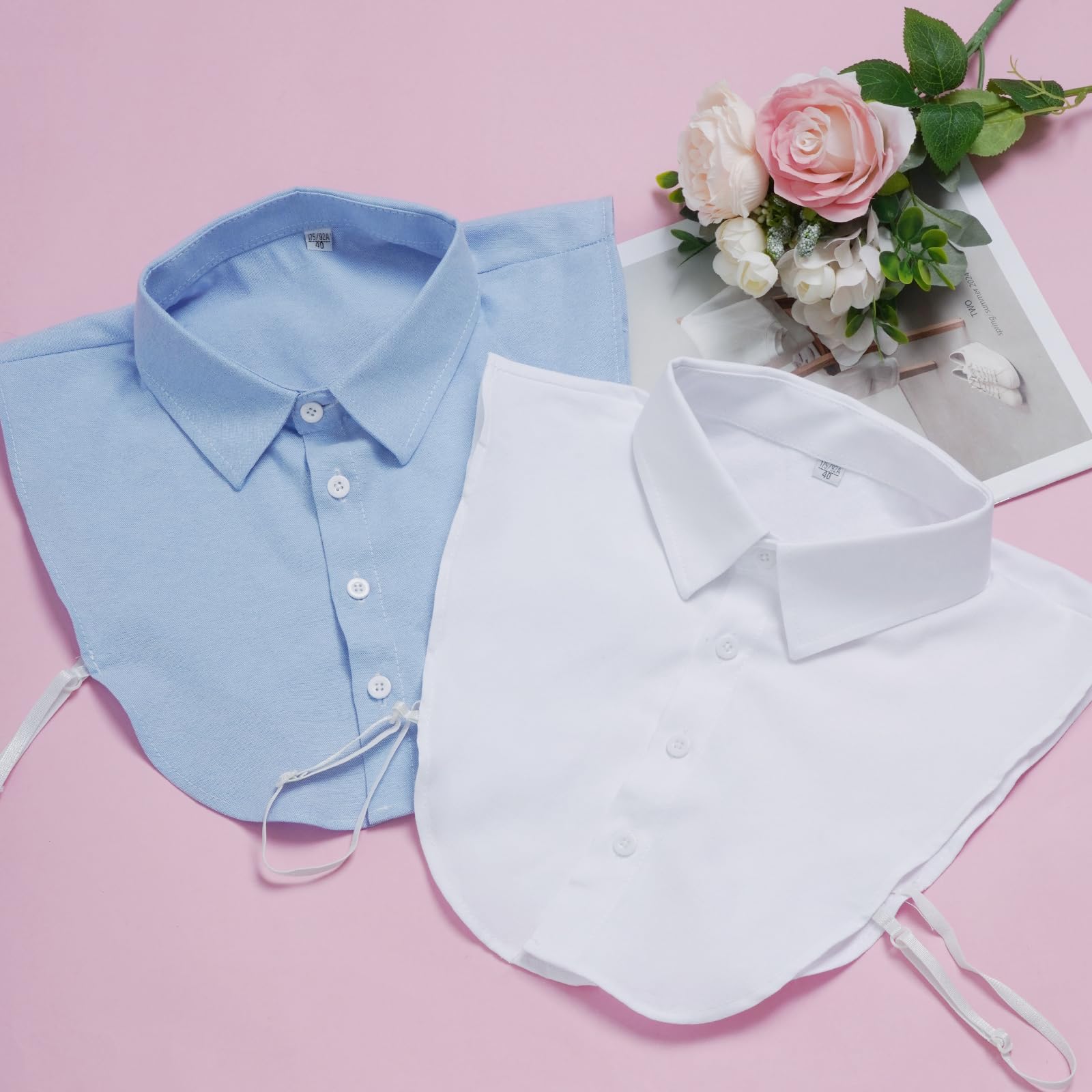 2 piezas de cuello falso desmontable Dickey cuello falso cuello medio camisas para mujer graduación uso diario, Blanco y azul, Talla única 4