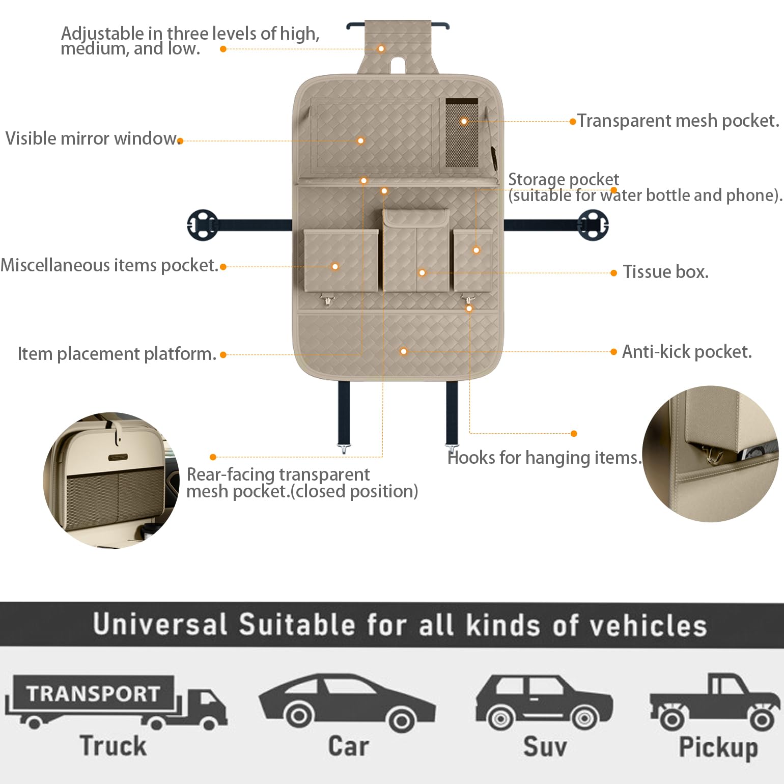 Car Seat Organizers Multi-functional Back Seat Protectors Storage Pouches and Tray Holders for Cars Kids Seat Back and — view 8