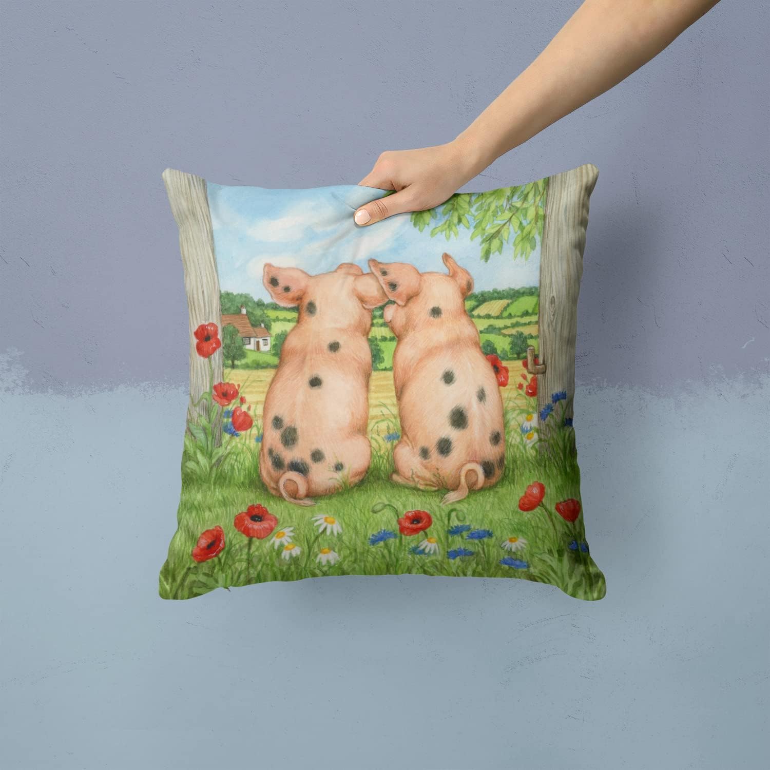 Caroline's Treasures CDCO0354PW1414 Pigs Side by Side by Debbie Cook Fabric Decorative Pillow Machine Washable, Indoor Outdoor Decorative Pillow for Couch, Bed or Patio, 14Hx14W