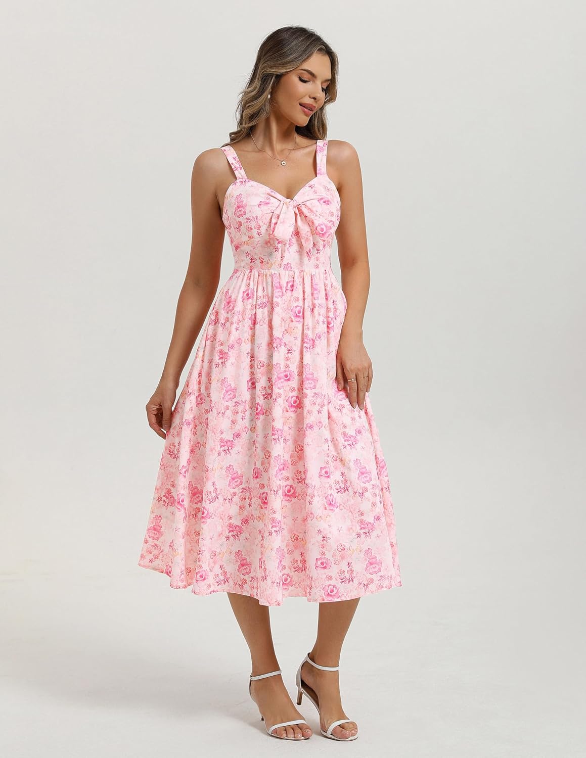 Belle Poque Summer Dresses for Women 2026 Tie Front Dress Beach Wedding Guest Dress Floral Sundress with Pockets - Image 5