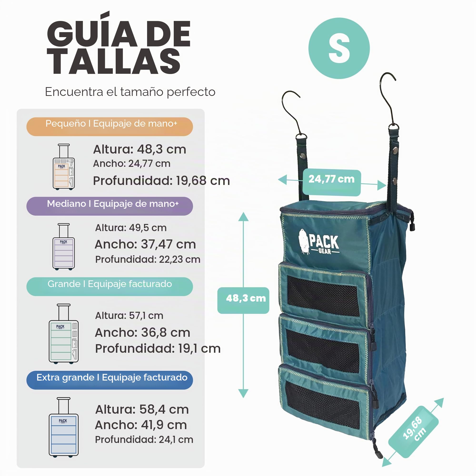 Pack Gear Organizador de Equipaje Colgante - Se Adapta a Cualquier Equipaje de Mano - Cubos de Embalaje para Viajes con Ventanas
