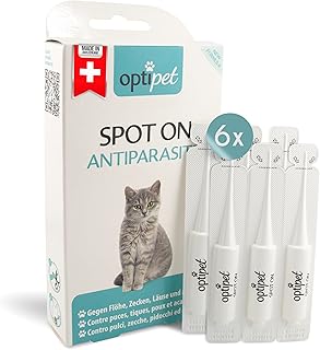 OptiPet Spot On Pipetten für Katzen 6x1ml - Hochwirksame Tropfen gegen Milben, Flöhe, Zecken & Läuse - Parasiten Abwehr Schutz bis zu 24 Wochen - Flohschutz, Zeckenschutz, Zeckenmittel für Katzen product image
