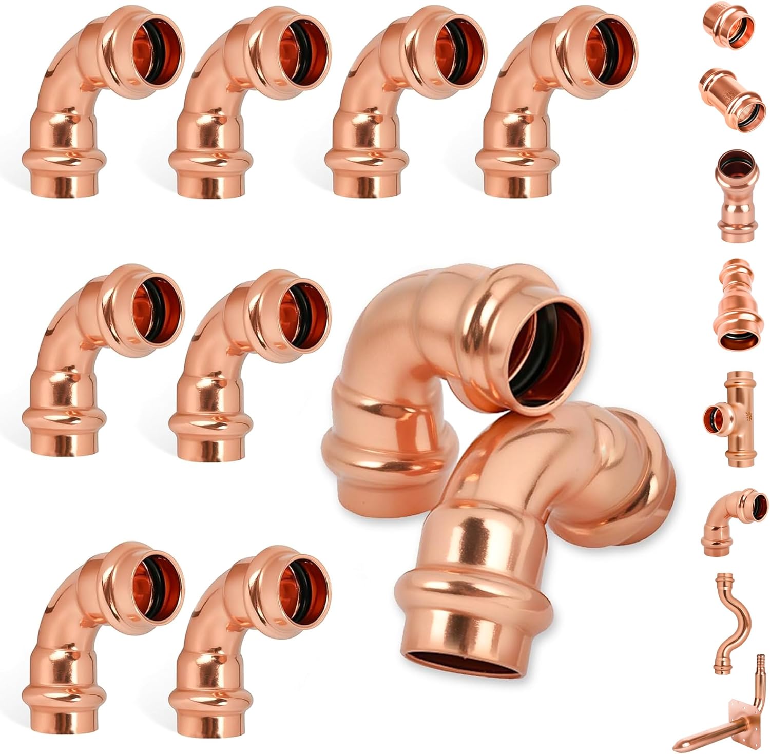 1/2 Inch Copper Press Elbow – 90° PxP Plumbing Fitting, Lead-Free Copper/Brass, 1/2'' Press Fittings, Compatible with Copper Pipe, Potable Water, Press Fitting Connector – 10 Pack